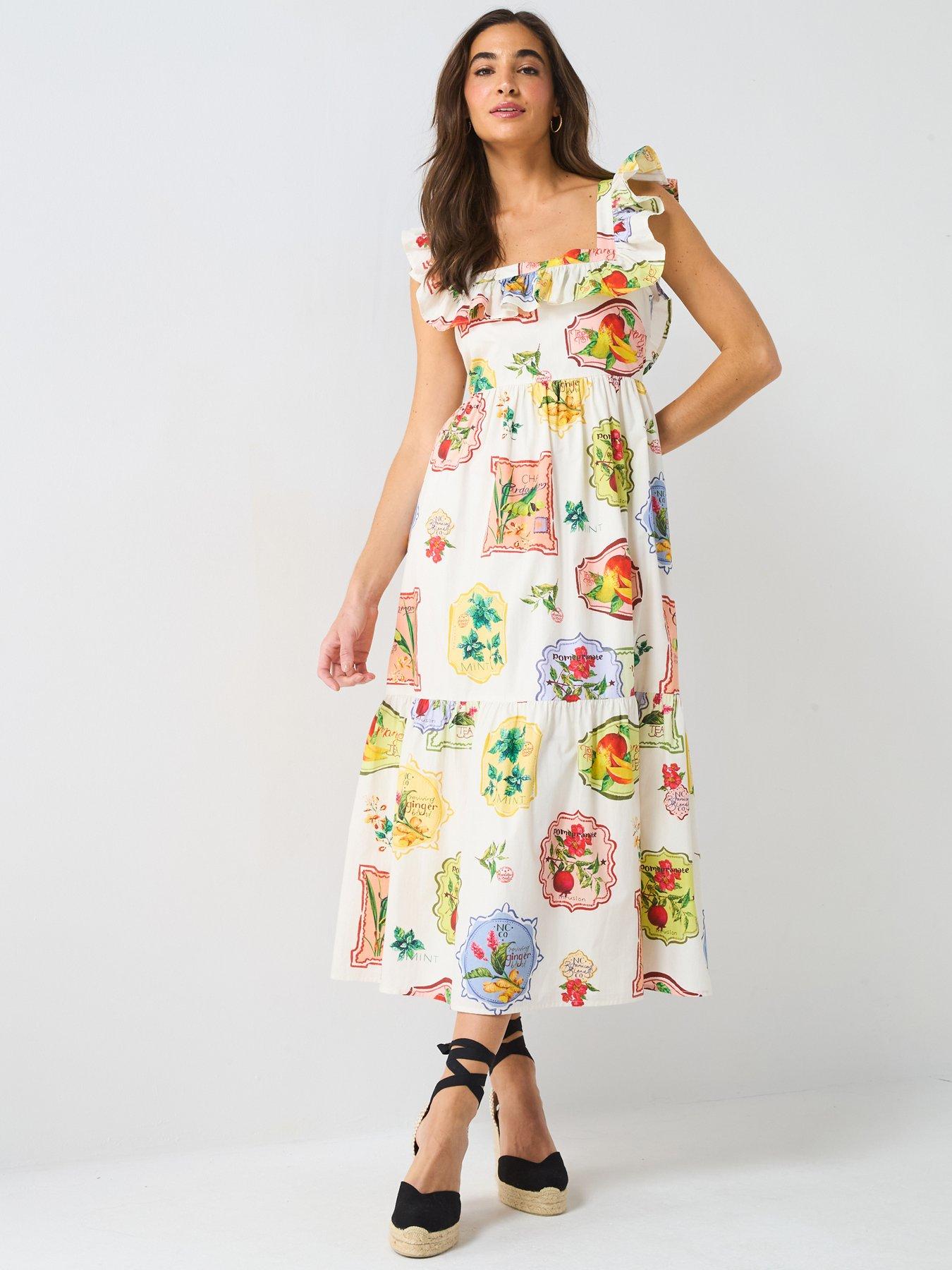 Nobodys Child Cassidy Retro Fruit Print Midi Dress - Multi