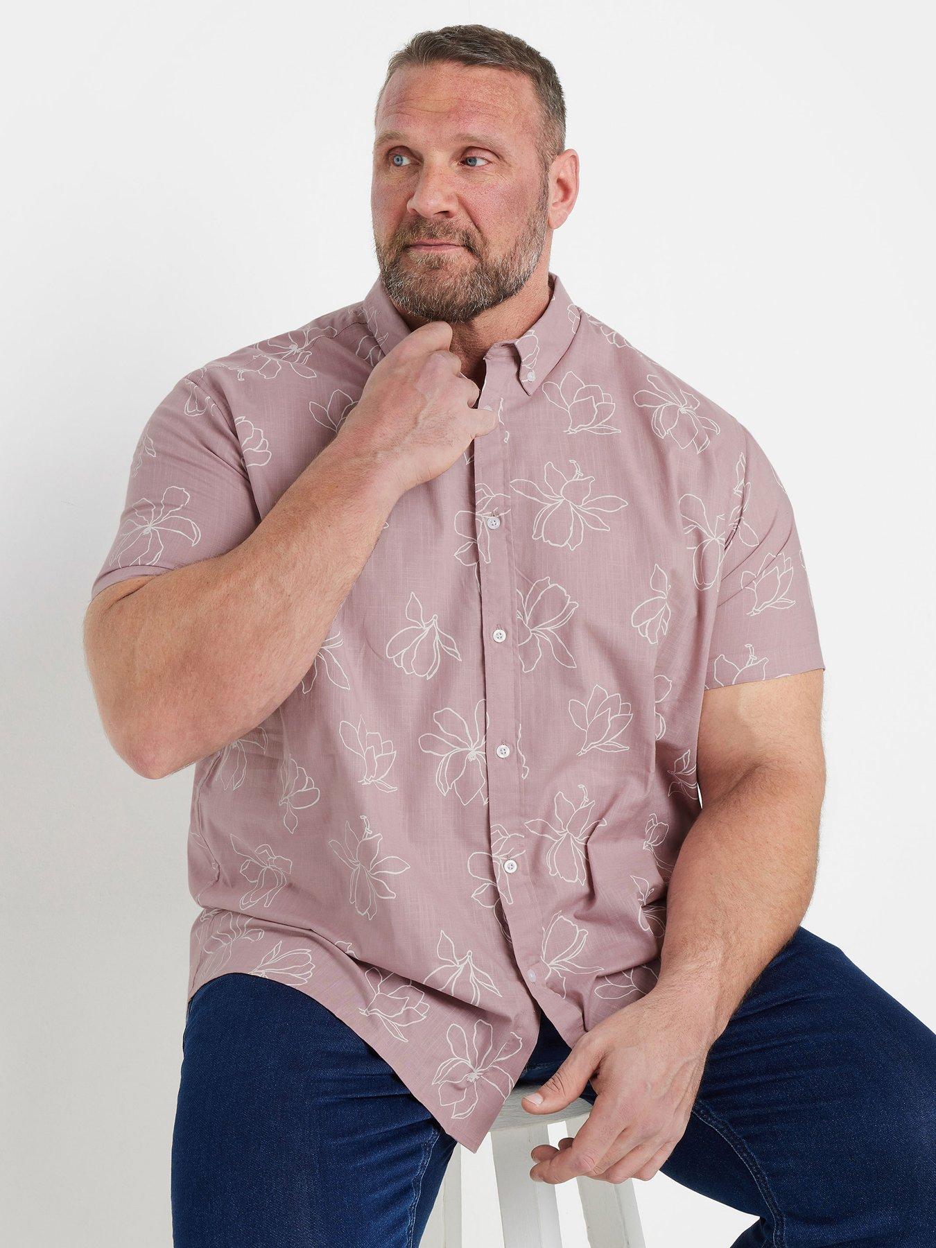 BadRhino Linear Floral Slub Short Sleeve Shirt - Pink