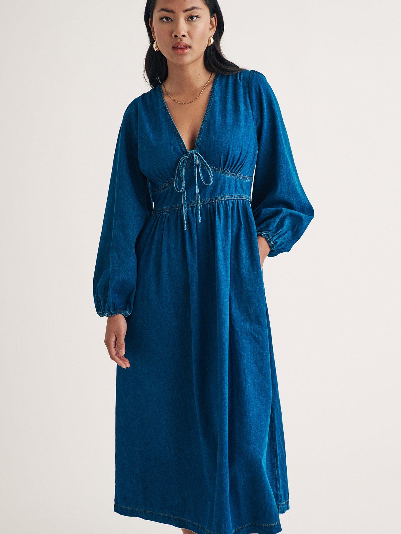 Image 1 of 3 of Nobodys Child Long Sleeve Midi Dress - Blue