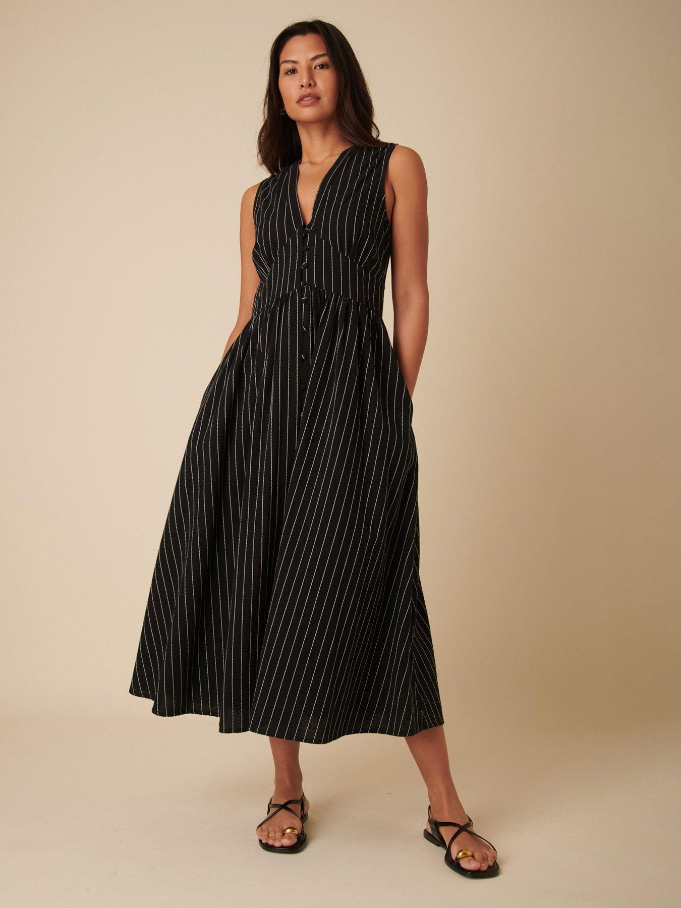 Image of Nobodys Child Stripe Midaxi Dress - Black