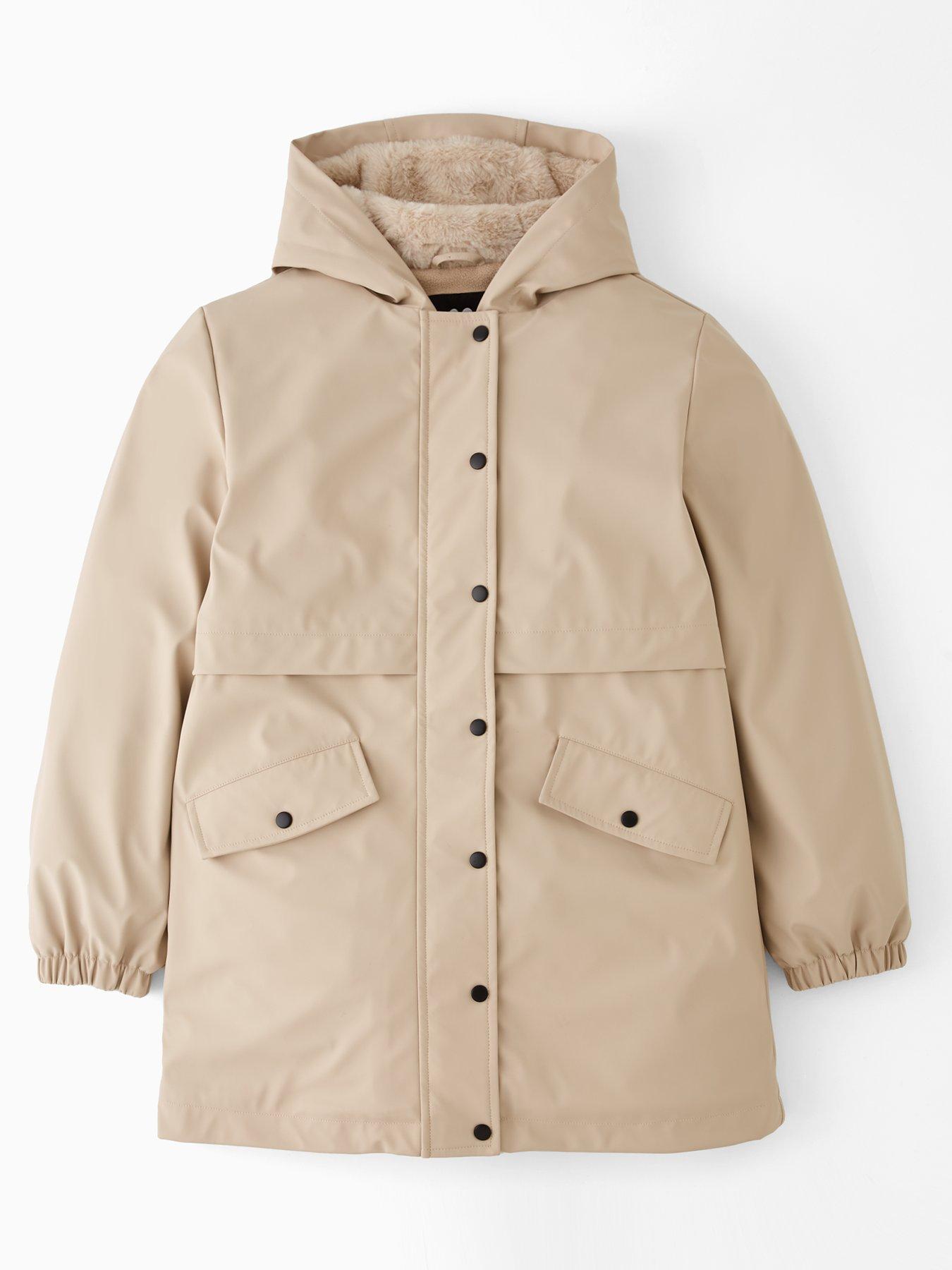 V by Very Girls Hooded Shower Resistant Raincoat - Stone