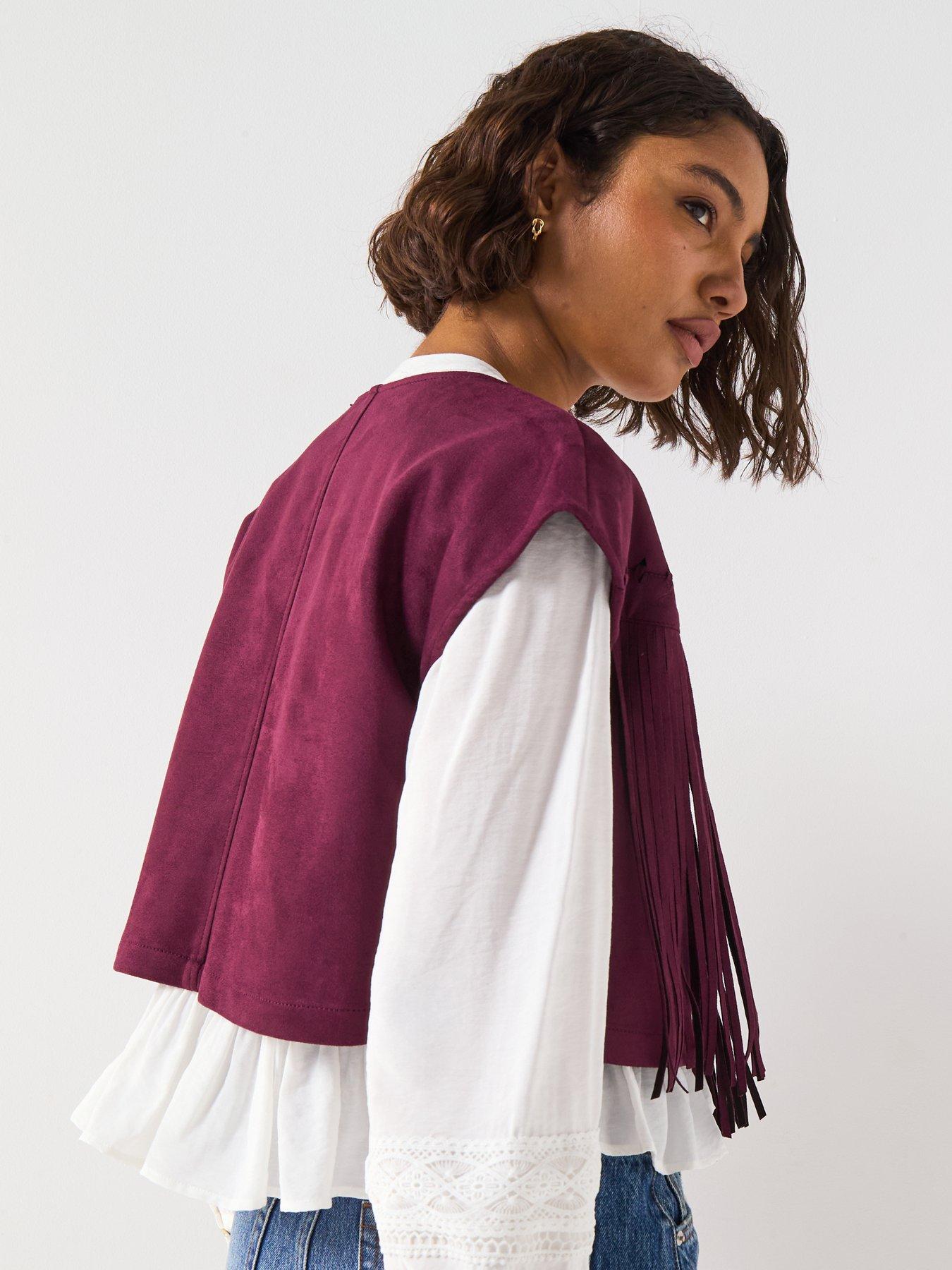 Image 2 of 6 of V by Very Suedette Fringe Vest - Plum