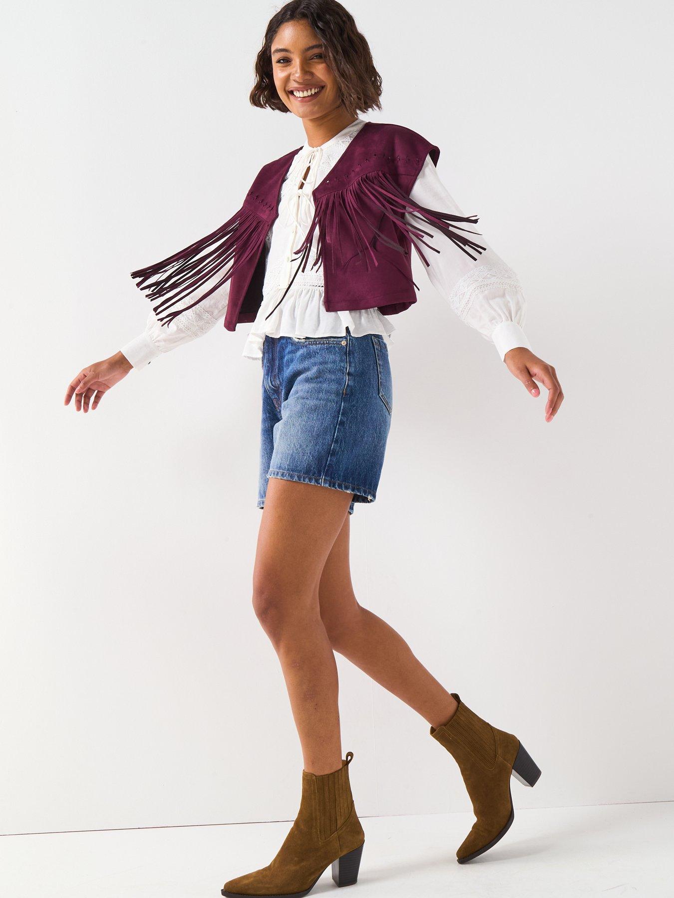 Image 3 of 6 of V by Very Suedette Fringe Vest - Plum