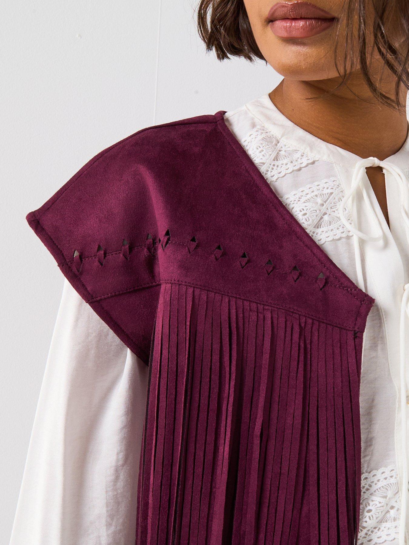 Image 4 of 6 of V by Very Suedette Fringe Vest - Plum