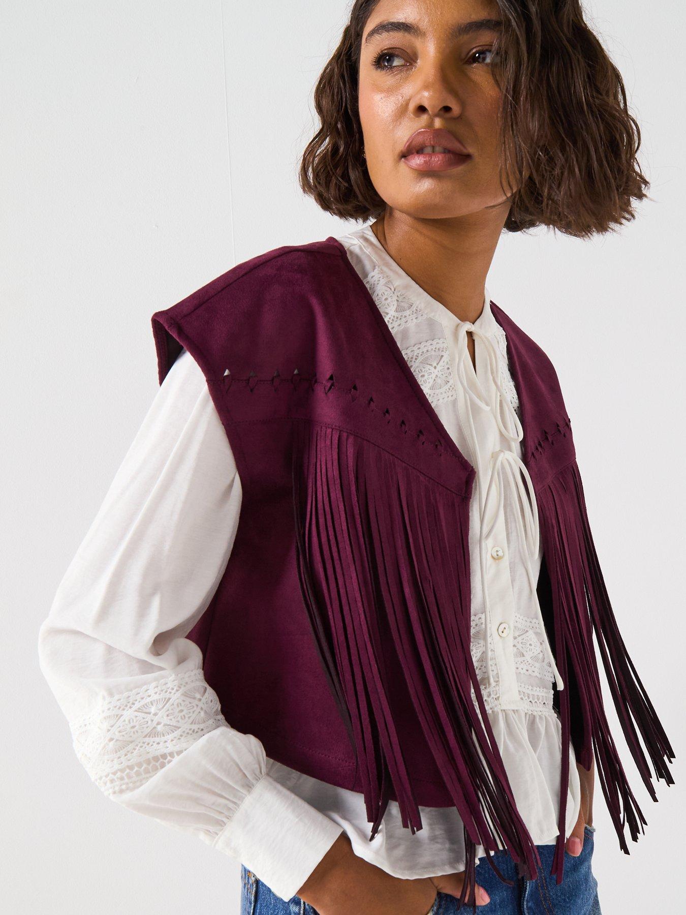 Image 5 of 6 of V by Very Suedette Fringe Vest - Plum