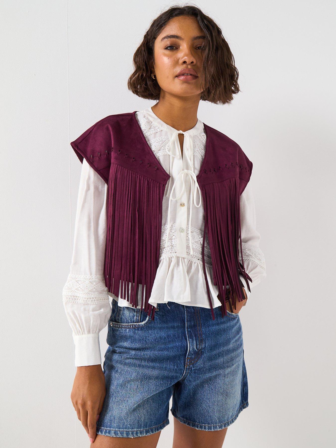 Image 6 of 6 of V by Very Suedette Fringe Vest - Plum