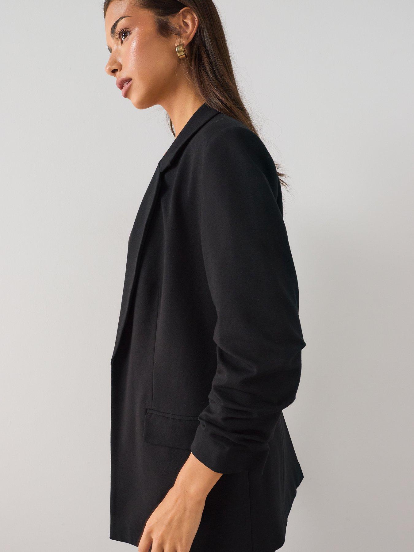 Image 4 of 7 of The Very Collection Womens Ruched Sleeve Stretch Blazer - Black
