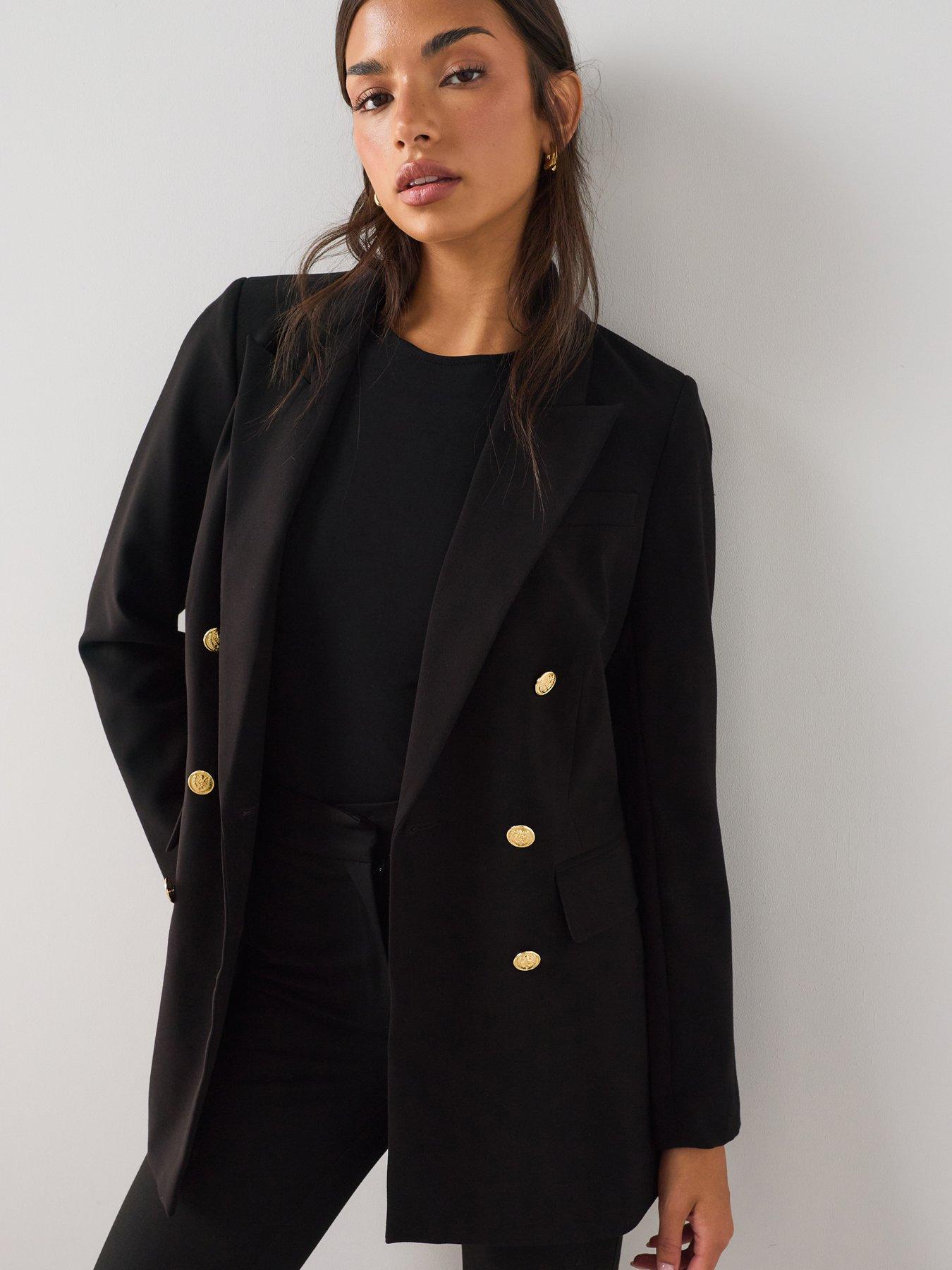 Image 1 of 7 of The Very Collection Womens Longline Double-Breasted Stretch Jacket - Black