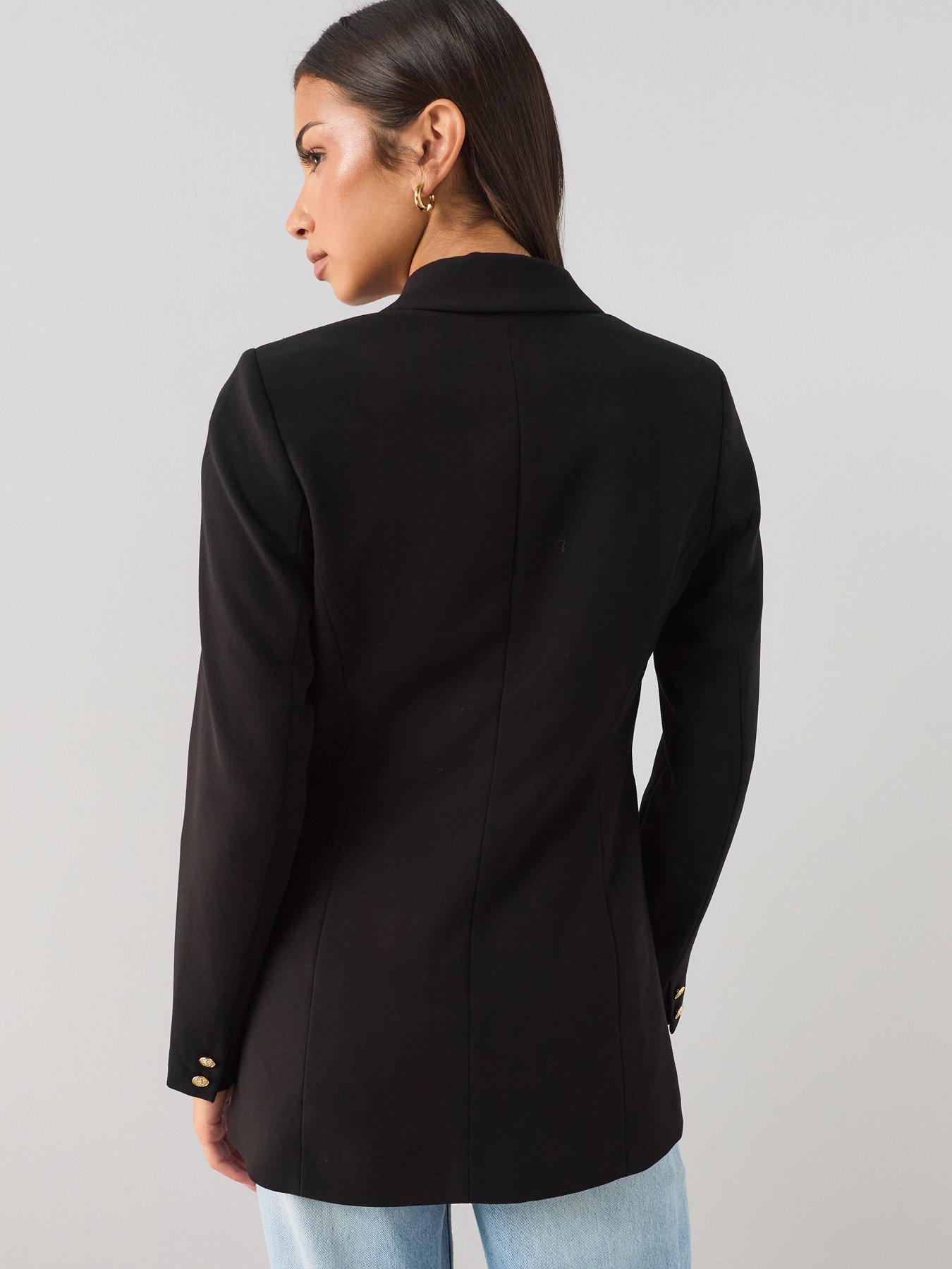 Image 2 of 7 of The Very Collection Womens Longline Double-Breasted Stretch Jacket - Black