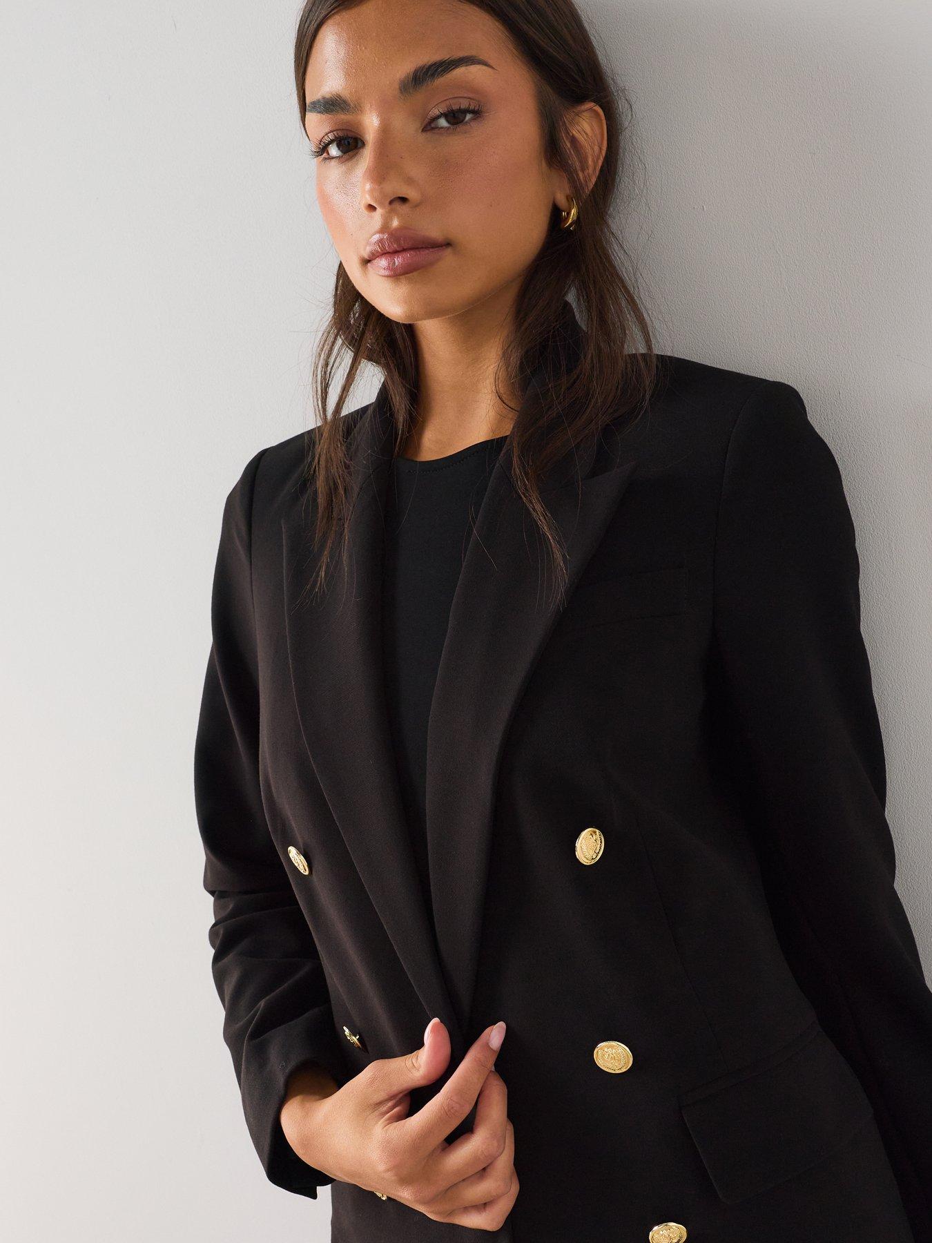 Image 4 of 7 of The Very Collection Womens Longline Double-Breasted Stretch Jacket - Black