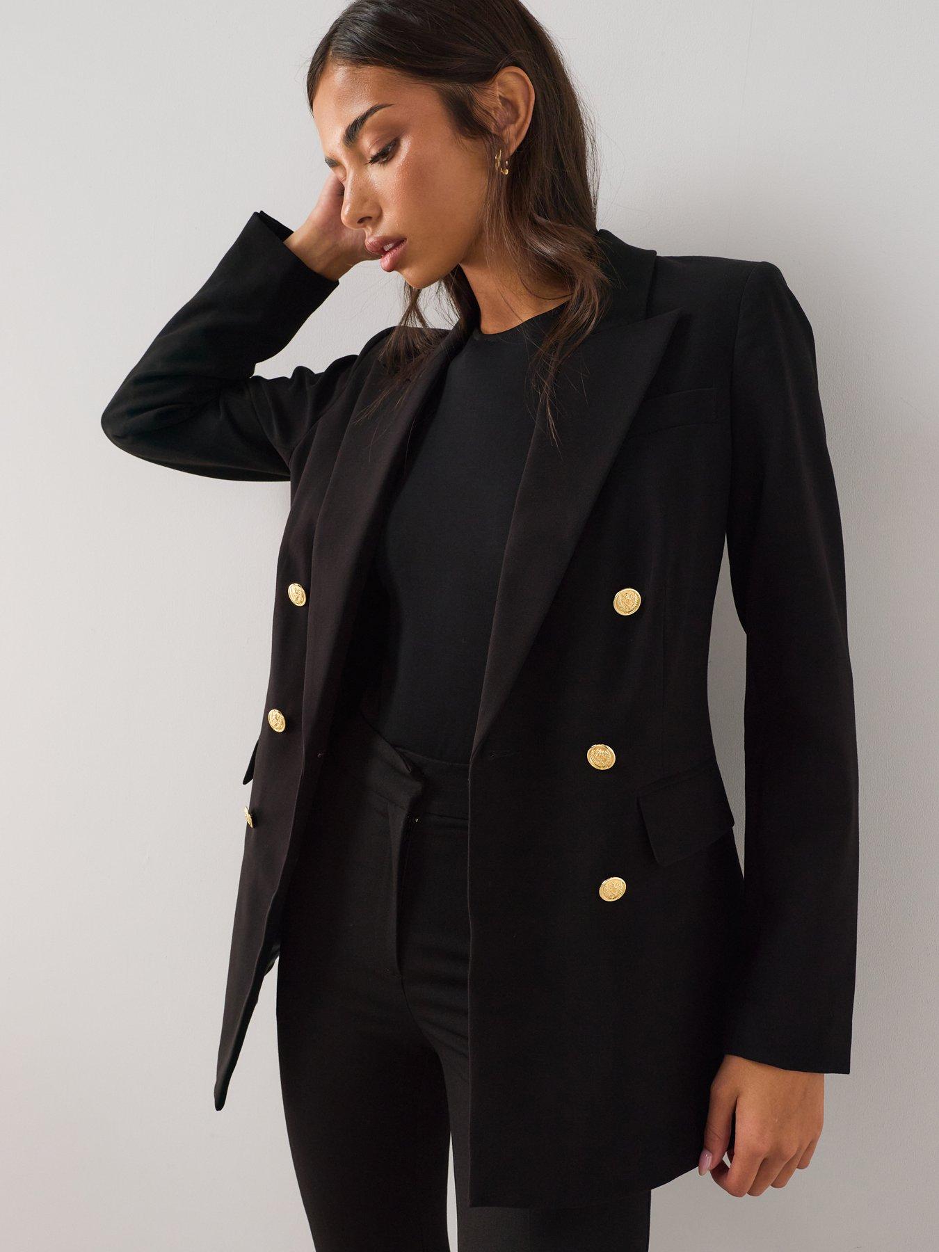 Image 5 of 7 of The Very Collection Womens Longline Double-Breasted Stretch Jacket - Black
