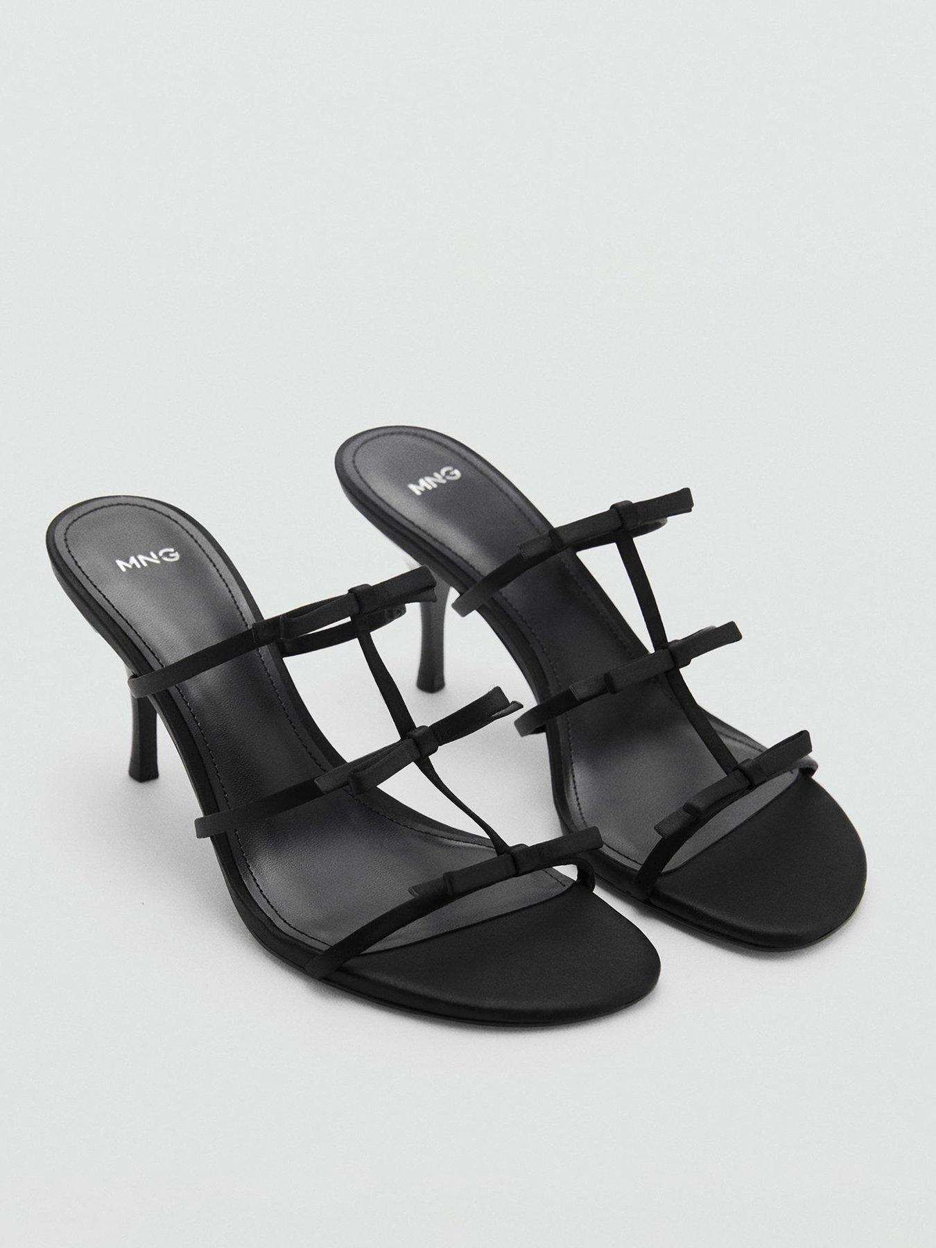 Image 2 of 6 of Mango Strappy Heeled Sandals With Bow Detail - Black