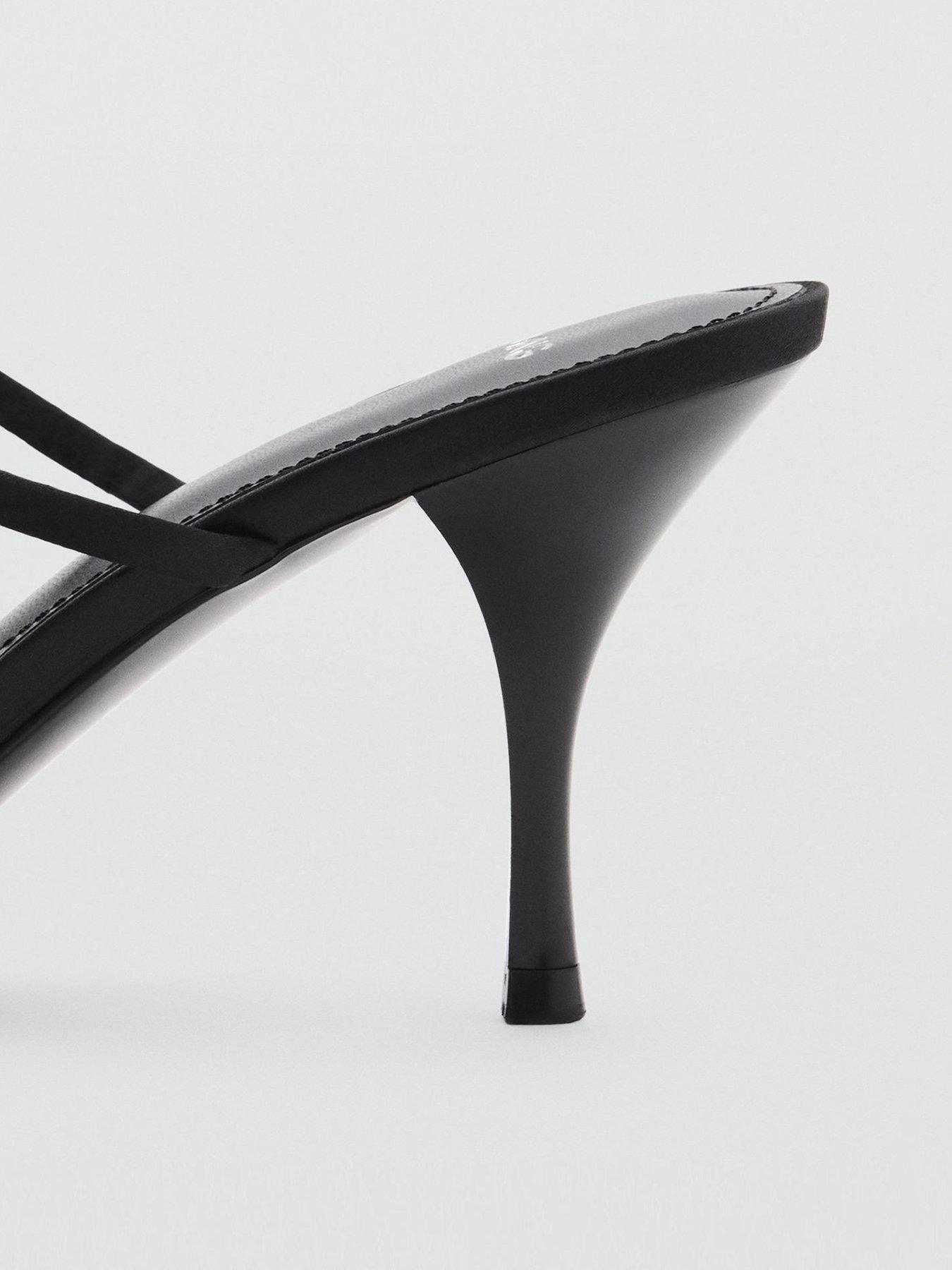 Image 3 of 6 of Mango Strappy Heeled Sandals With Bow Detail - Black