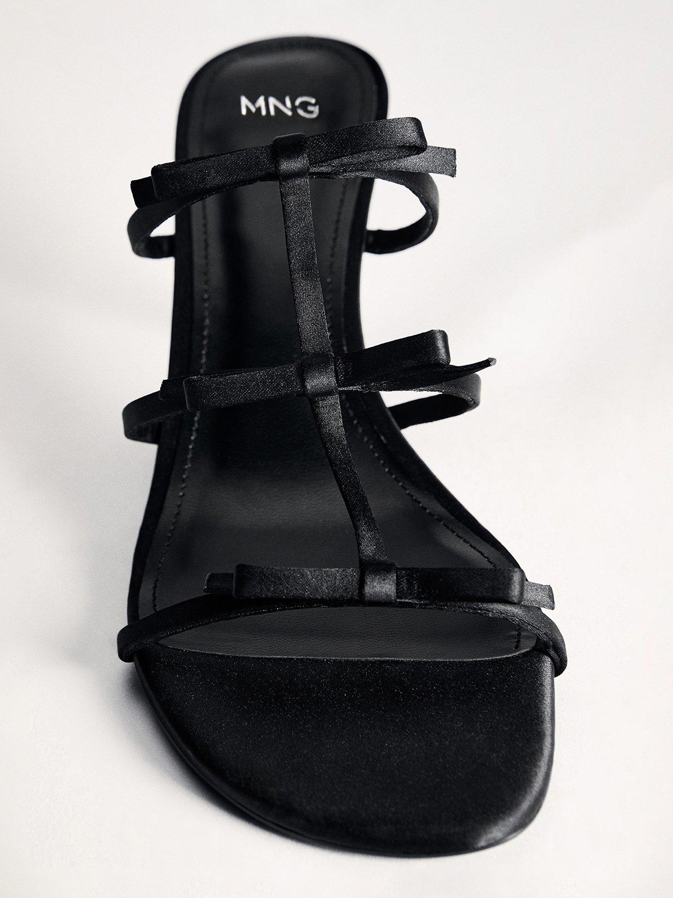 Image 4 of 6 of Mango Strappy Heeled Sandals With Bow Detail - Black