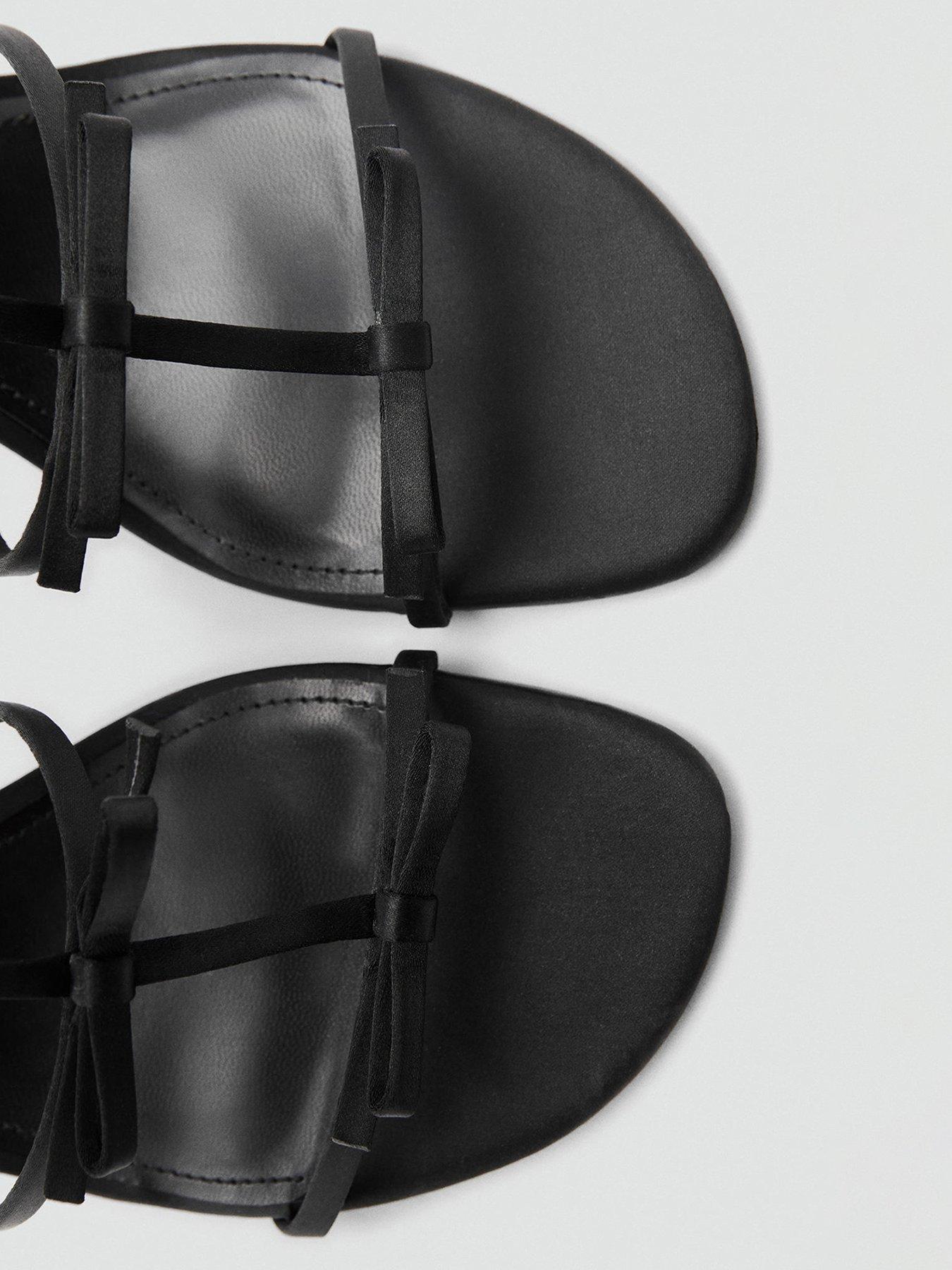 Image 5 of 6 of Mango Strappy Heeled Sandals With Bow Detail - Black