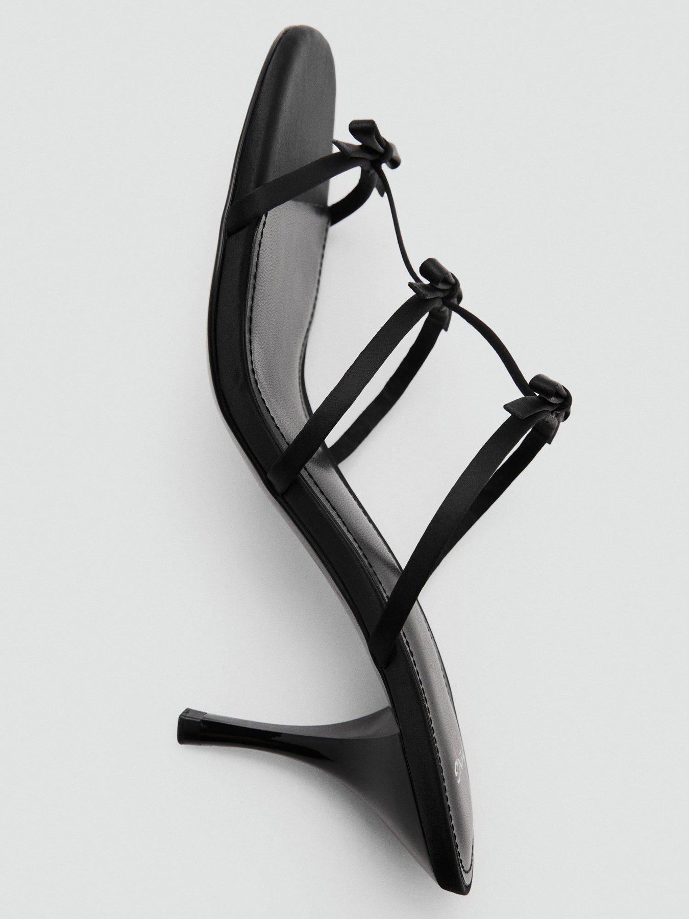 Image 6 of 6 of Mango Strappy Heeled Sandals With Bow Detail - Black