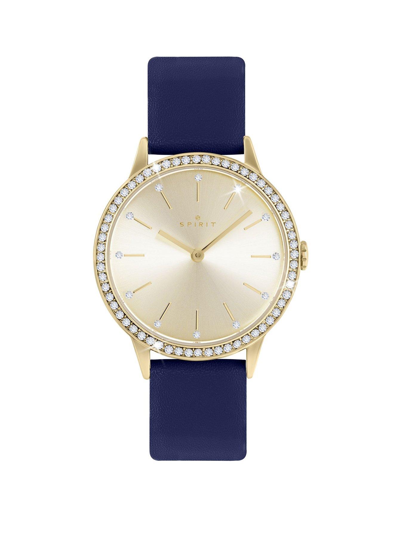 spirit-ladies-gold-plated-navy-leather-strap-watch