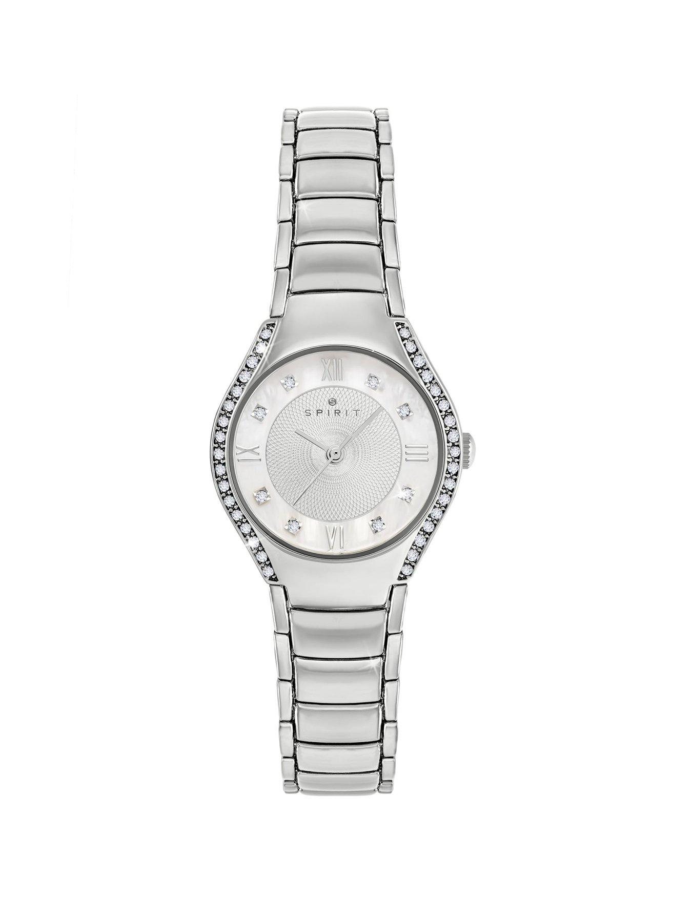 Spirit Spirit Ladies Silver Plated Stone Set Mother of Pearl 3 Link Bracelet Watch