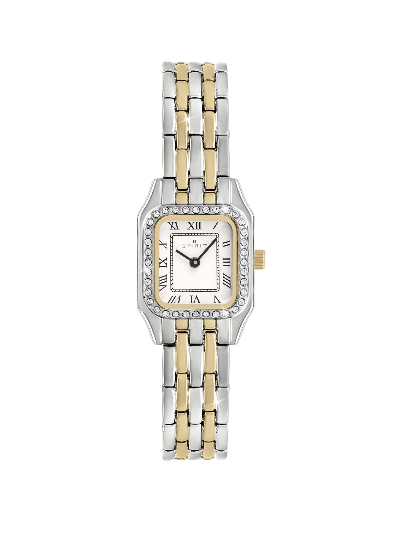 Spirit Spirit Ladies Square Silver  &  Gold Plated Stone Set Bracelet Watch