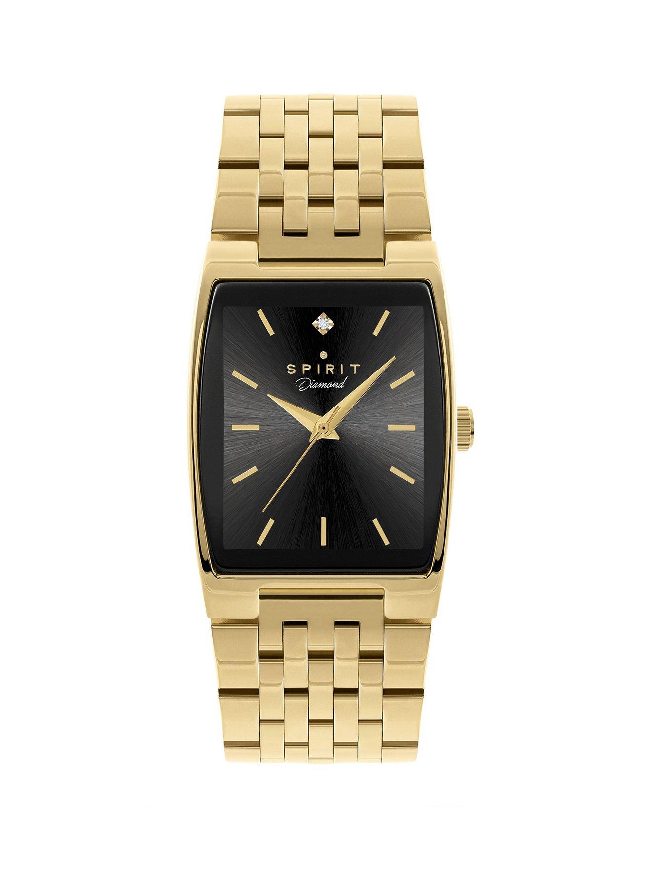 undefined Spirit Gents Polished Pale Gold Square Diamond Bracelet Watch