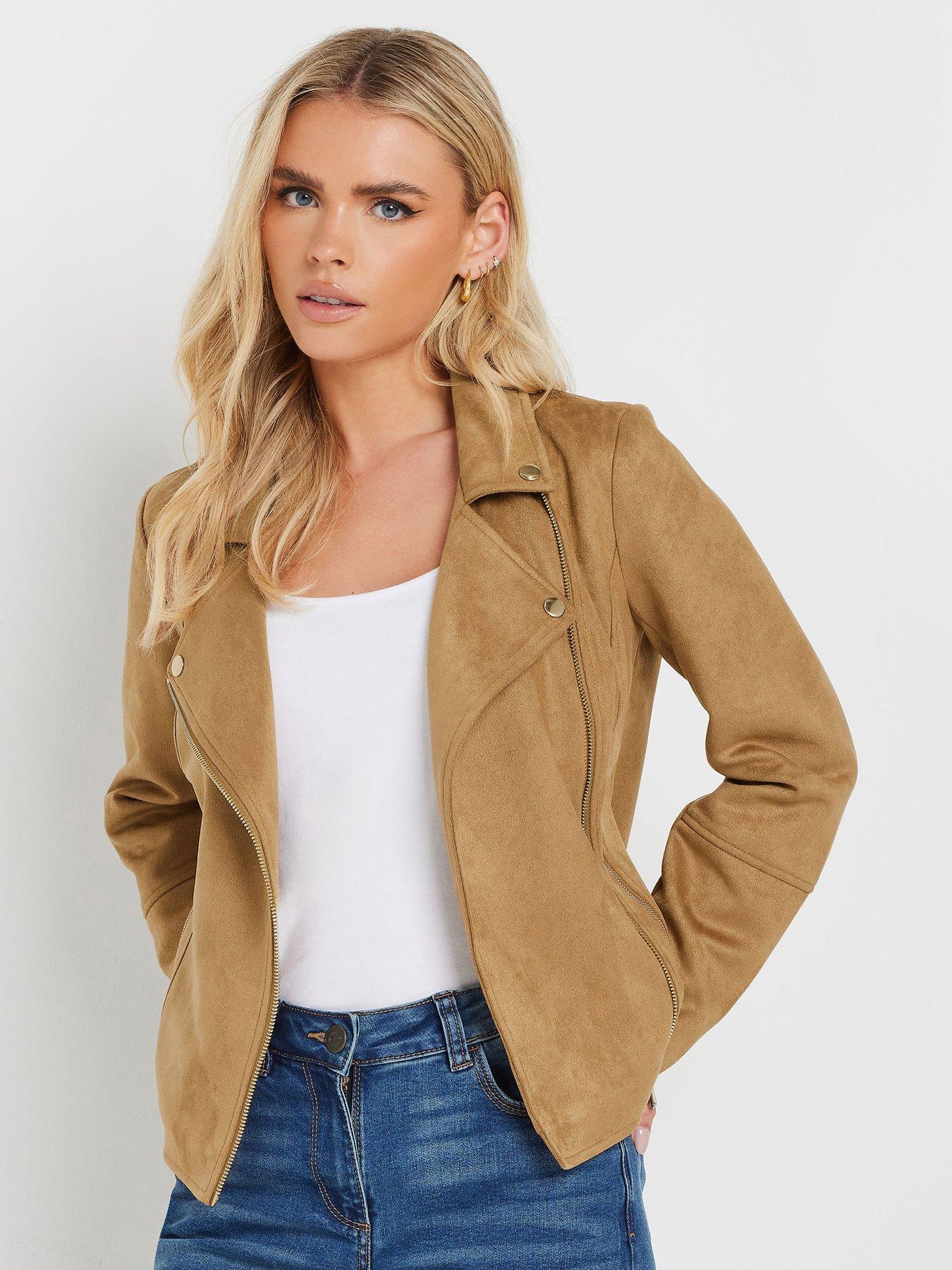 undefined Faux Suede Biker Jacket - Natural