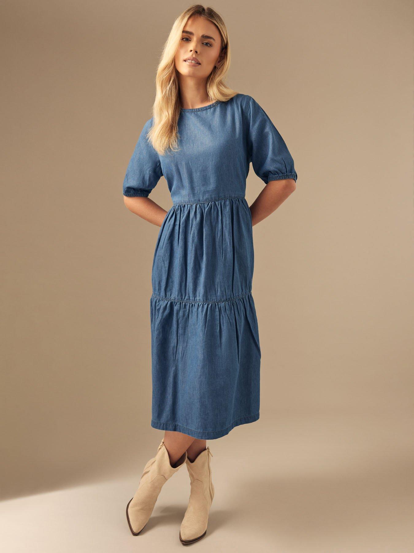 Image of M&Co Petite Tiered Midi Dress - Blue