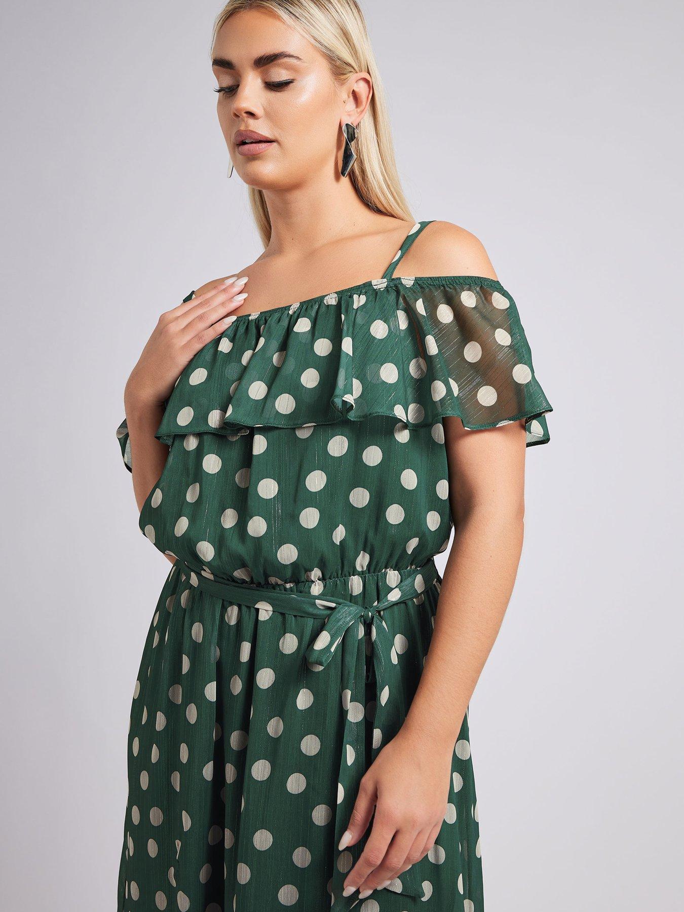 yours-curve-polka-dot-ruffle-maxi-dress-greenoutfit