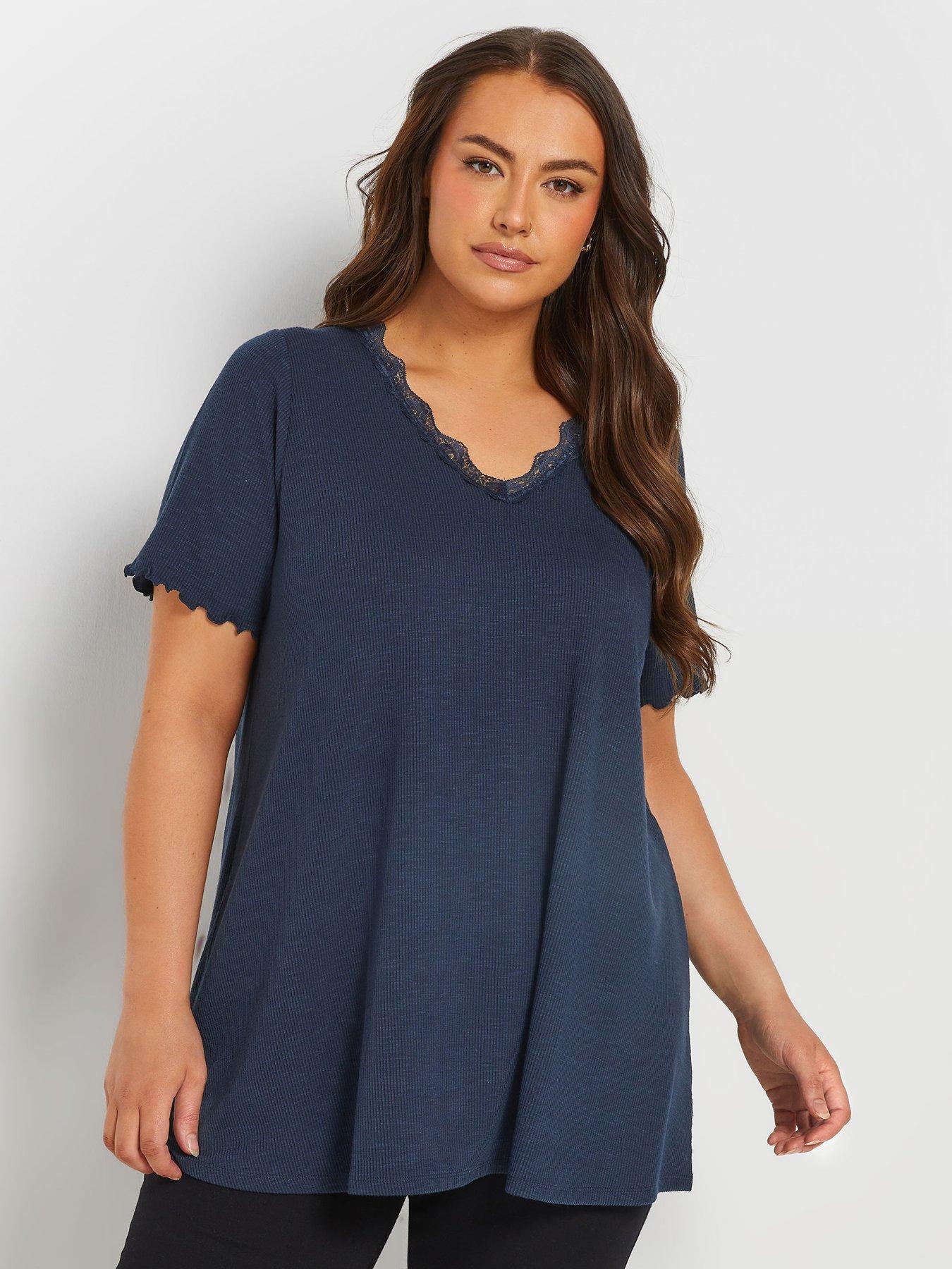 yours-curve-slub-sleeve-lace-insert-t-shirt