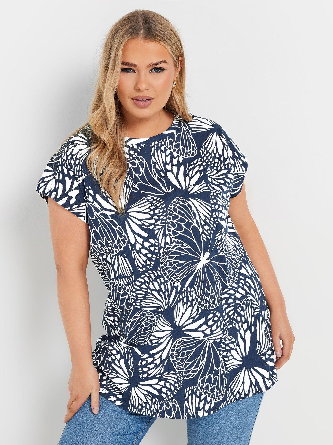 Image 1 of 4 of Yours Curve Grown On Slub T-Shirt - Blue