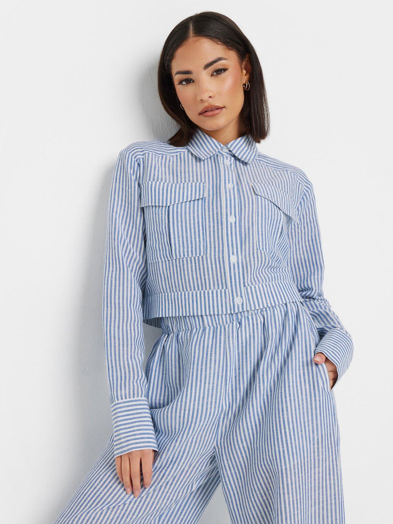 Image 1 of 4 of PixieGirl Petite Stripe Short Shirt - Blue