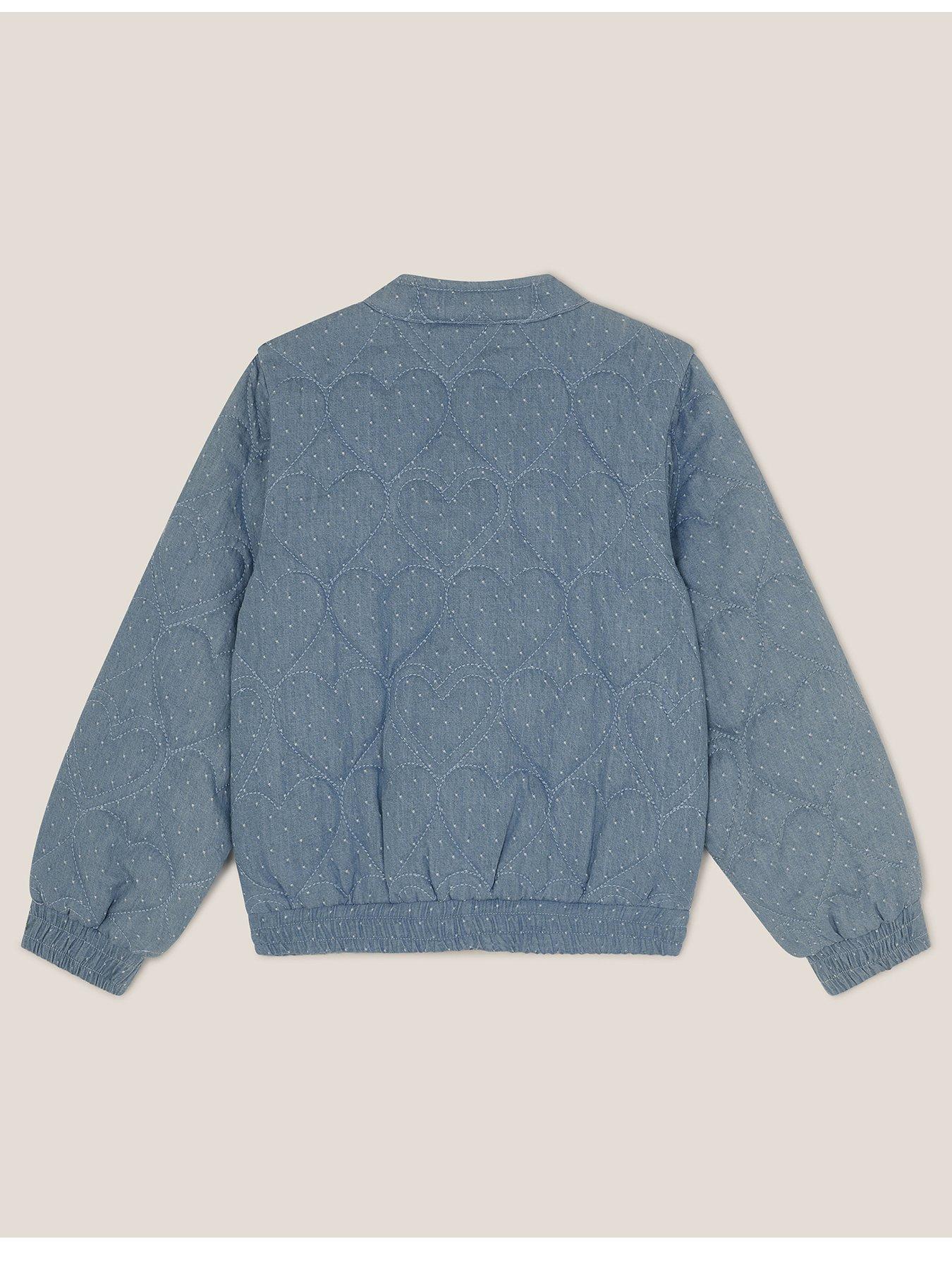 Image 2 of 3 of Monsoon Girls Heart Quilted Chambray Bomber Jacket - Blue