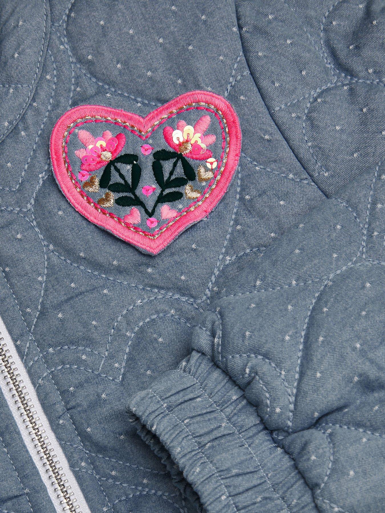 Image 3 of 3 of Monsoon Girls Heart Quilted Chambray Bomber Jacket - Blue