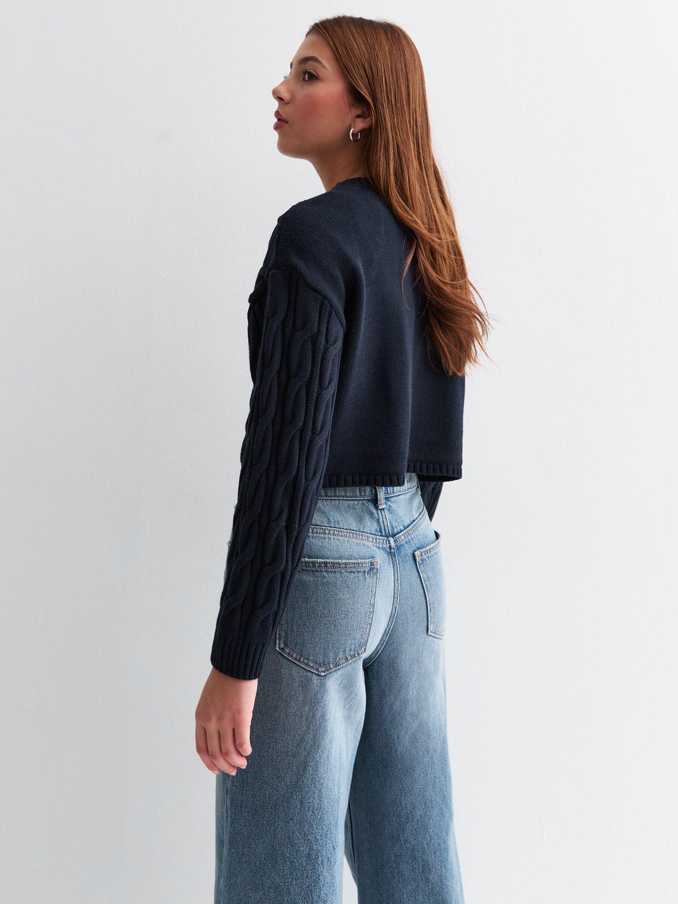 Image 2 of 4 of New Look 915 Girls Navy Los Angeles Slogan Cable Knit Jumper - Blue