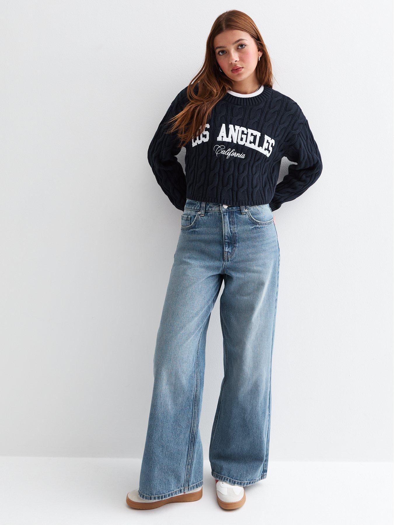 Image 3 of 4 of New Look 915 Girls Navy Los Angeles Slogan Cable Knit Jumper - Blue