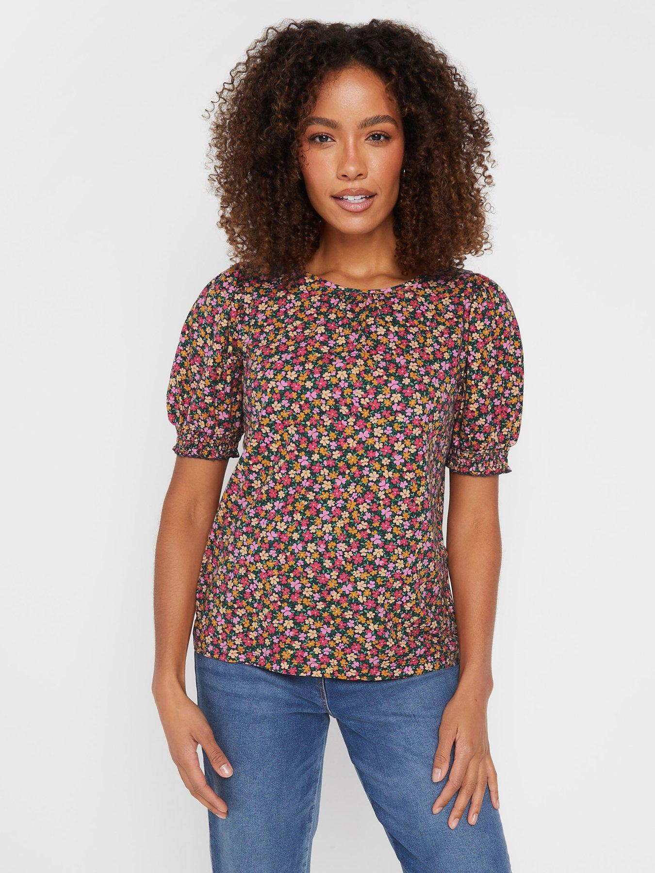 Image of M&Co Floral Print Puff Sleeve T-Shirt - Pink