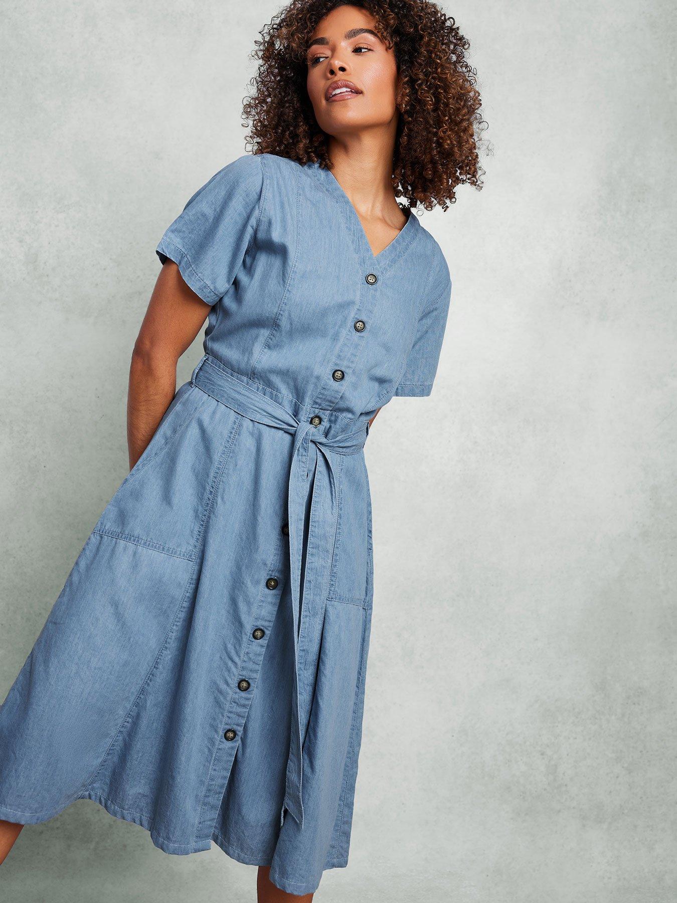 Image of M&Co Collarless Button Through Shirt Dress