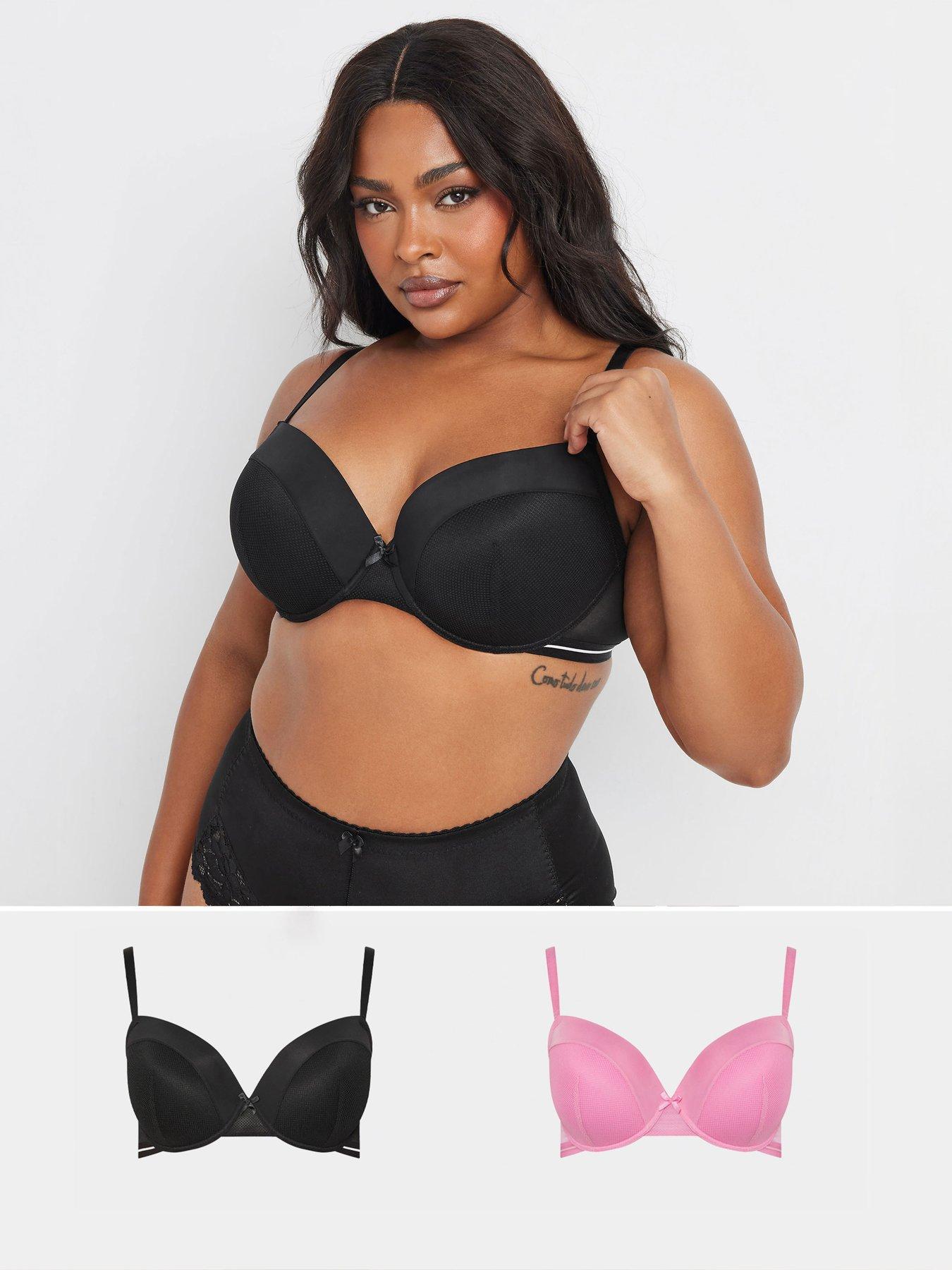 Image 1 of 4 of Yours Curve 2 Pack Padded Plunge Bra - Black/Pink
