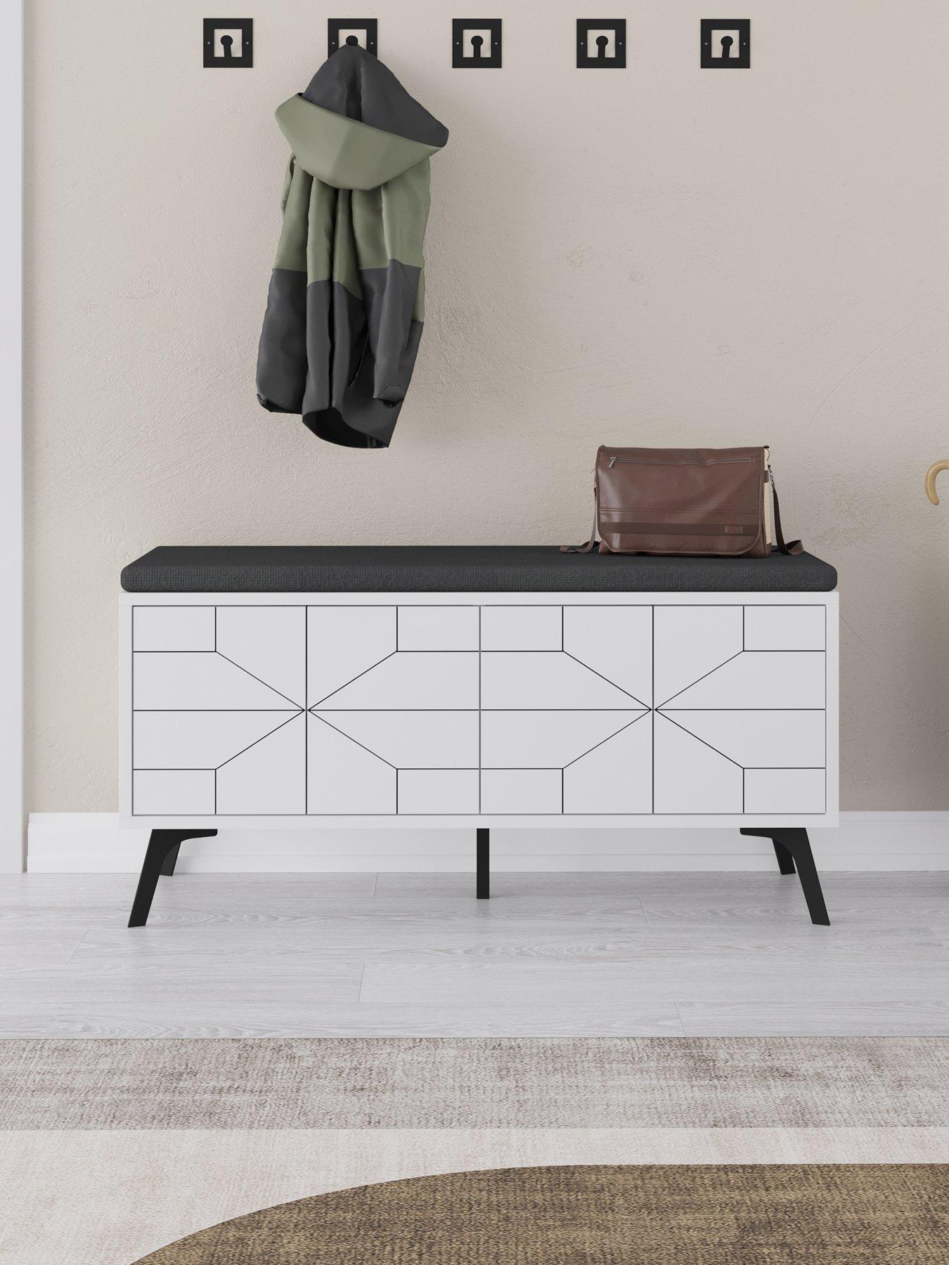 Image of Decortie Dune Hallway Storage Bench - White