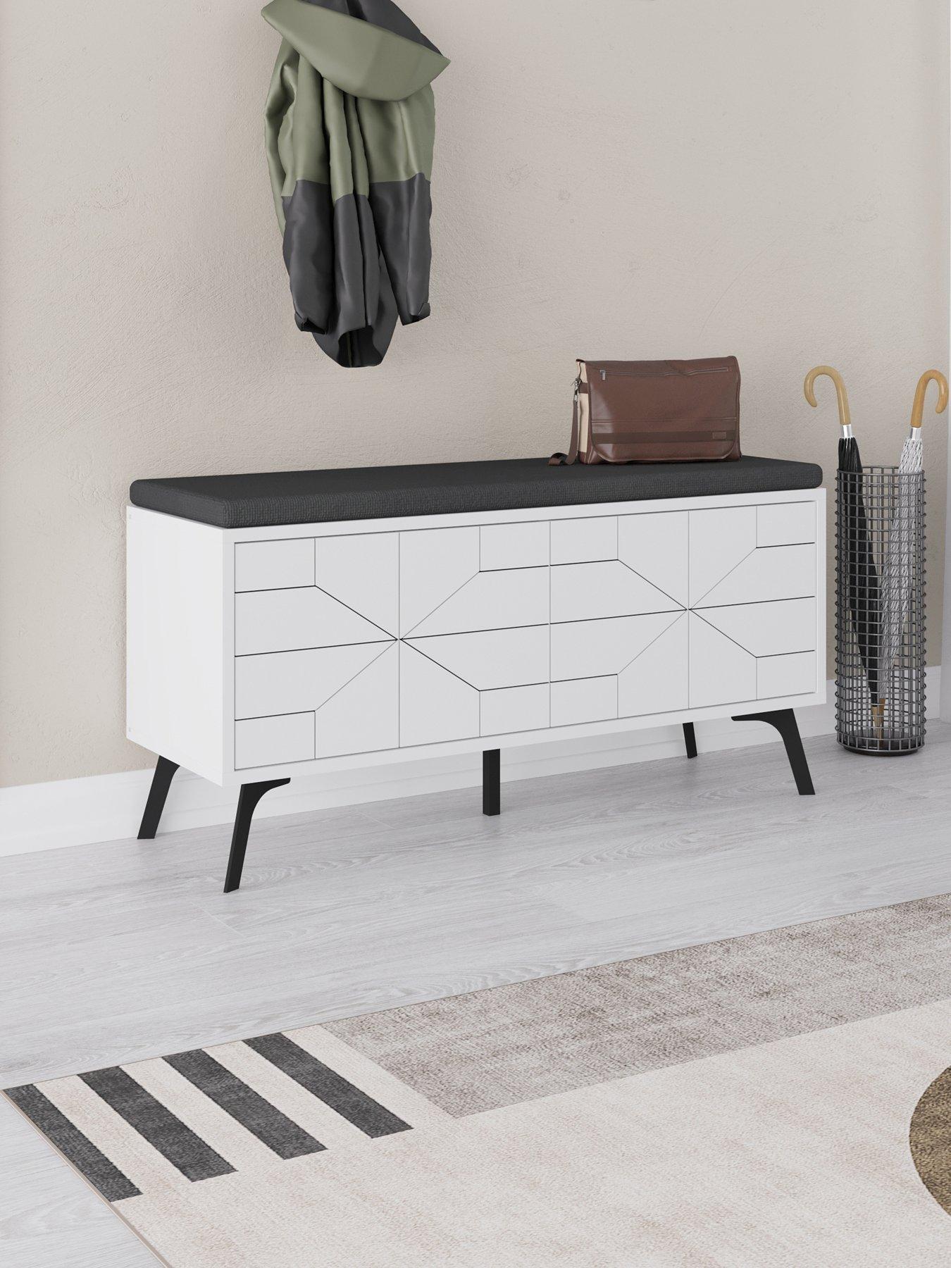Image 3 of 7 of Decortie Dune Hallway Storage Bench - White