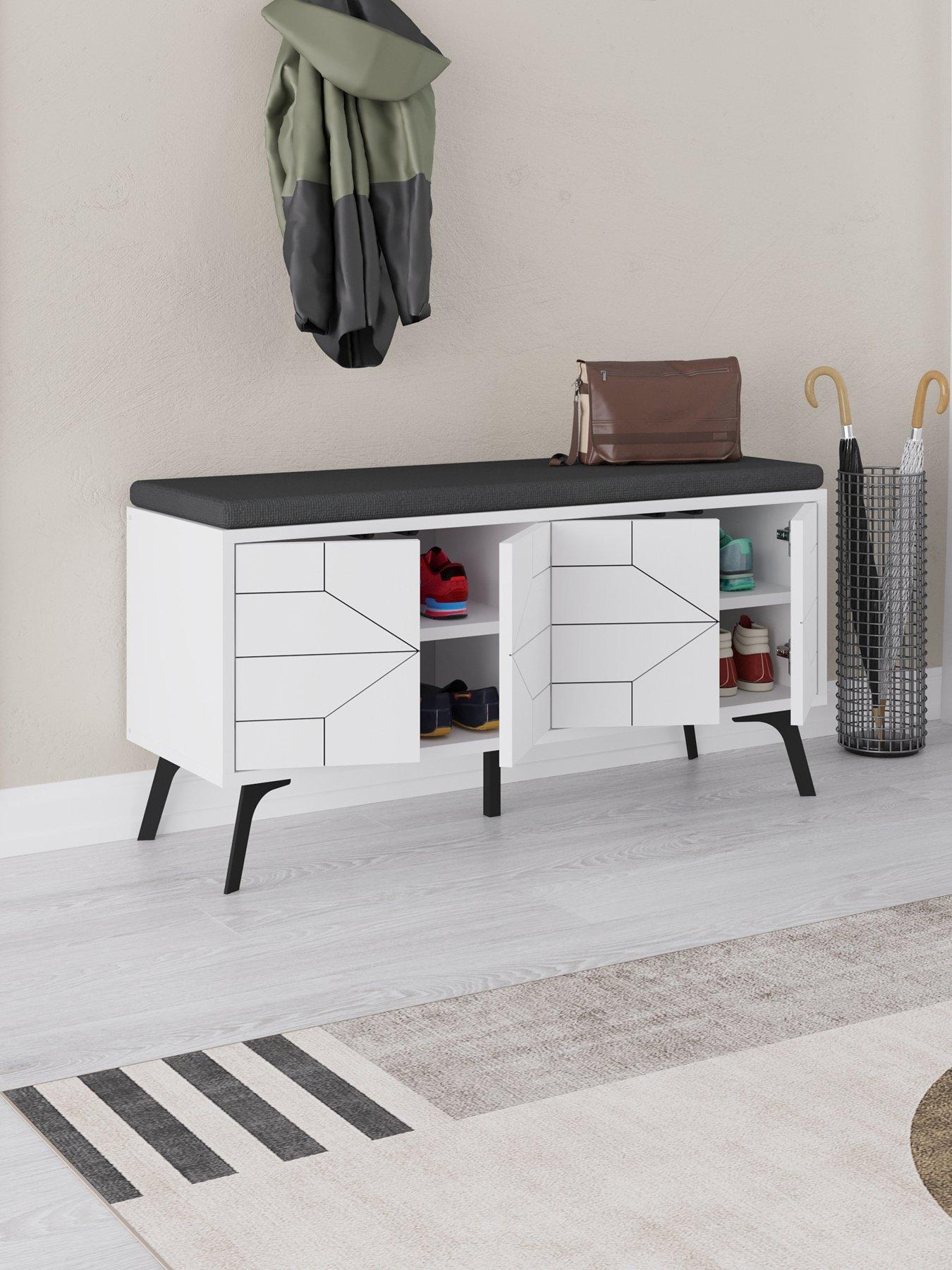 Image 4 of 7 of Decortie Dune Hallway Storage Bench - White