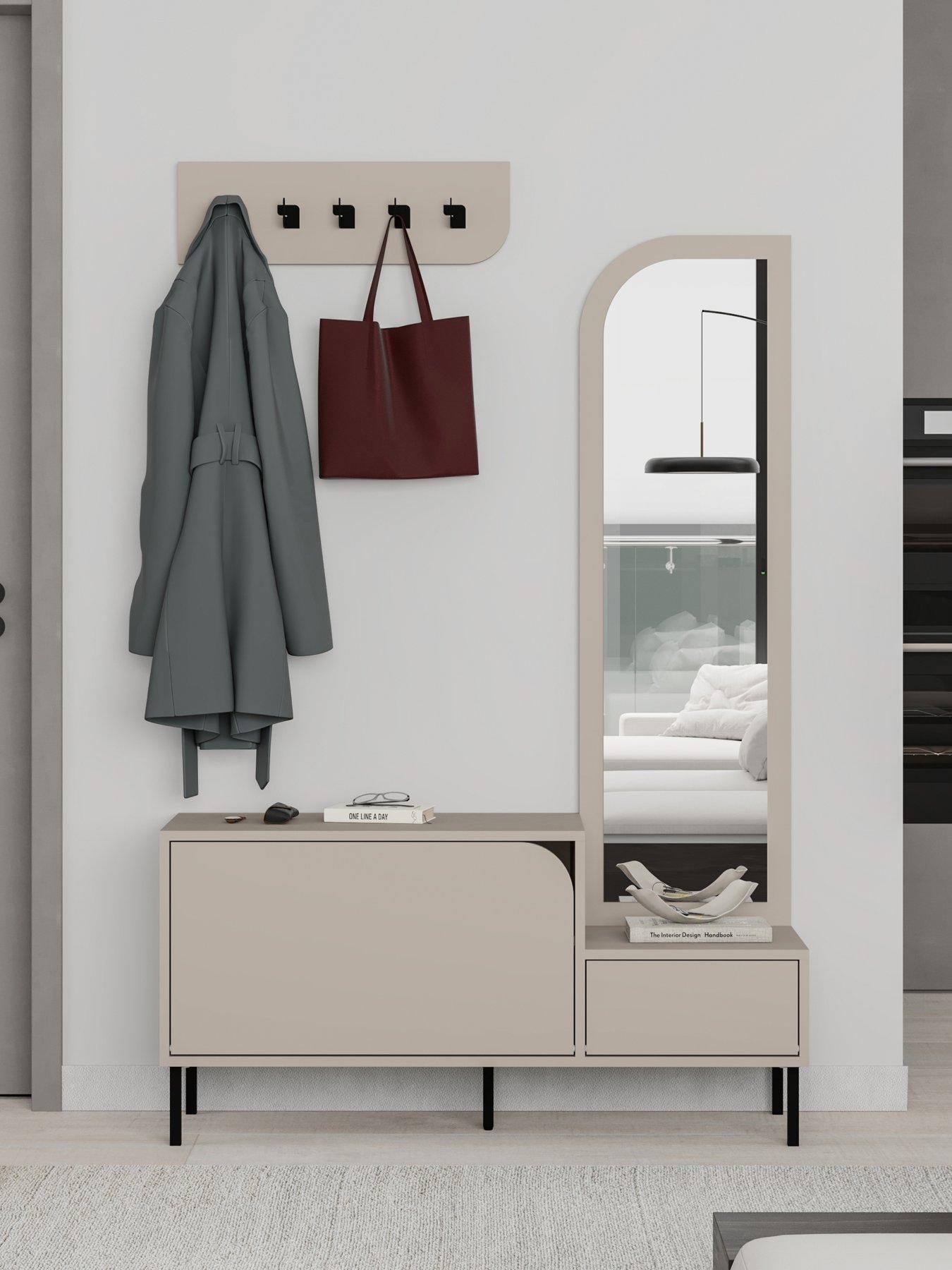 Decortie Mila Hallway Shoe Cabinet & Coat Hooks - Dark Oak