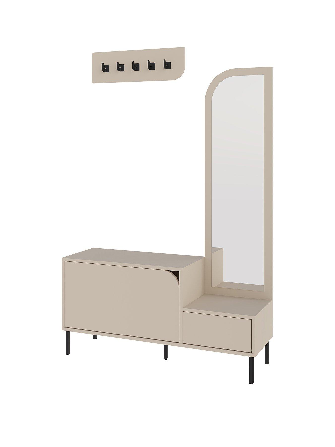 Image 2 of 7 of Decortie Mila Hallway Shoe Cabinet & Coat Hooks - Sandstone