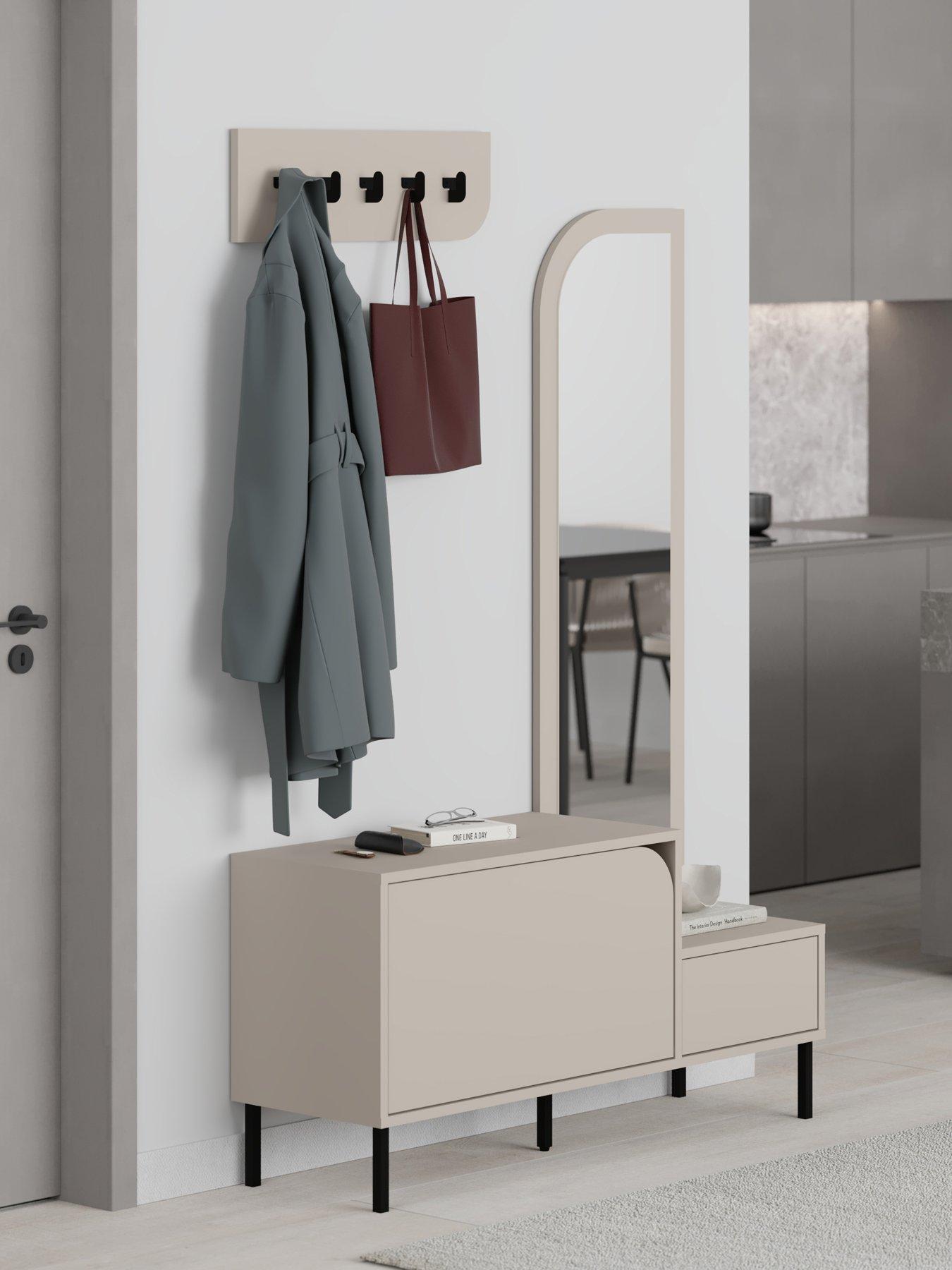 Image 3 of 7 of Decortie Mila Hallway Shoe Cabinet & Coat Hooks - Sandstone
