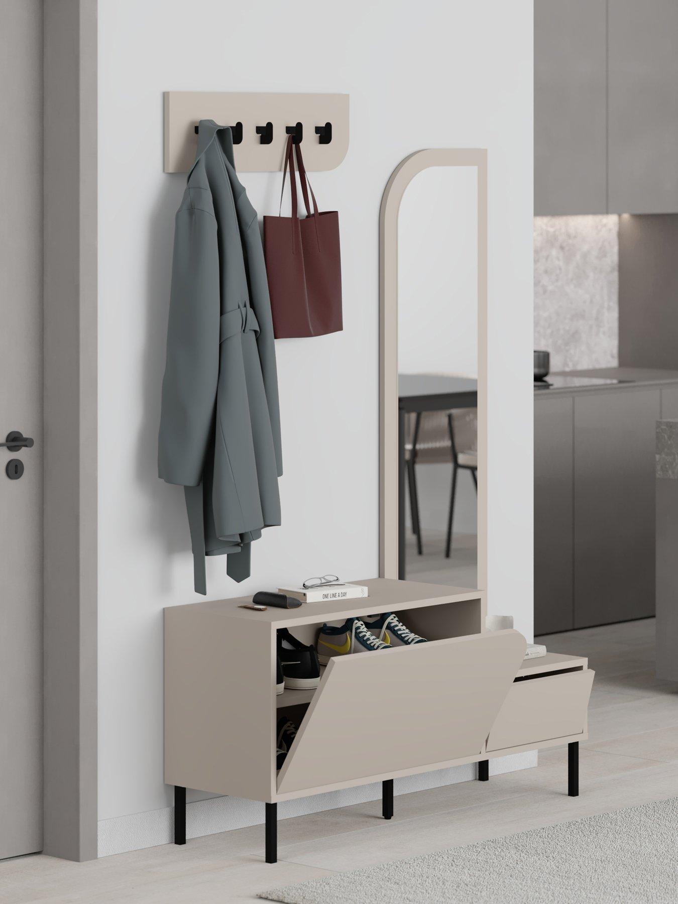 Image 4 of 7 of Decortie Mila Hallway Shoe Cabinet & Coat Hooks - Sandstone