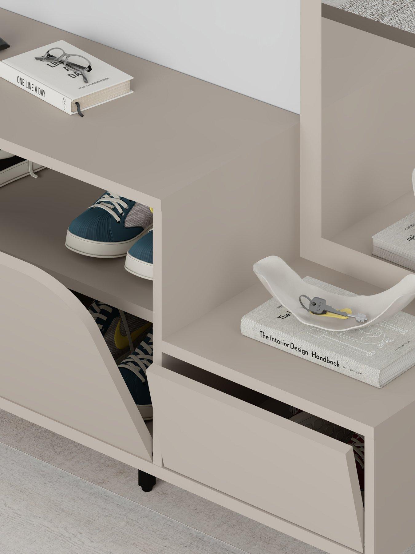 Image 5 of 7 of Decortie Mila Hallway Shoe Cabinet & Coat Hooks - Sandstone