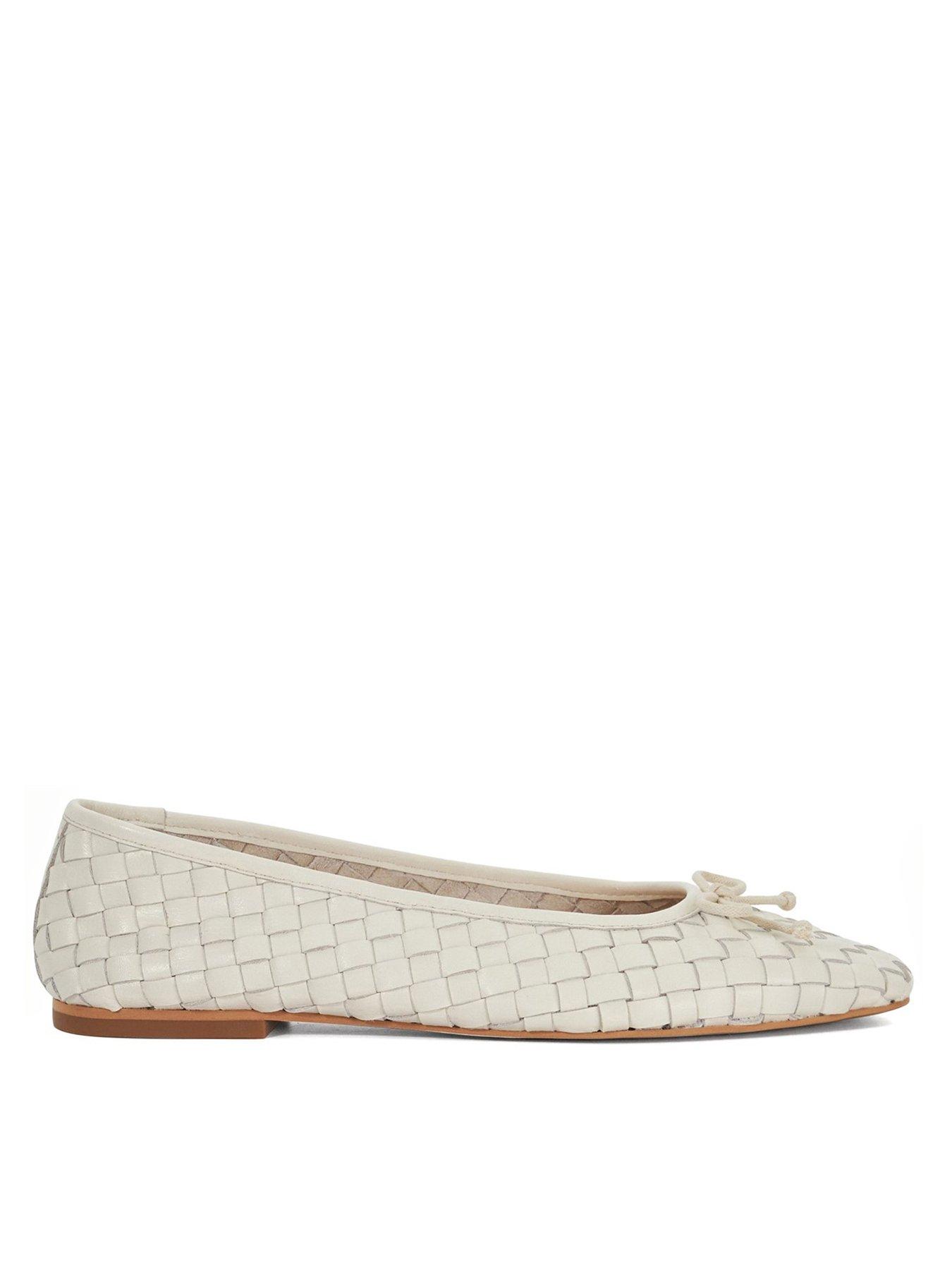 Dune London Heat Woven Leather Bow Detail Ballerina - Ecru