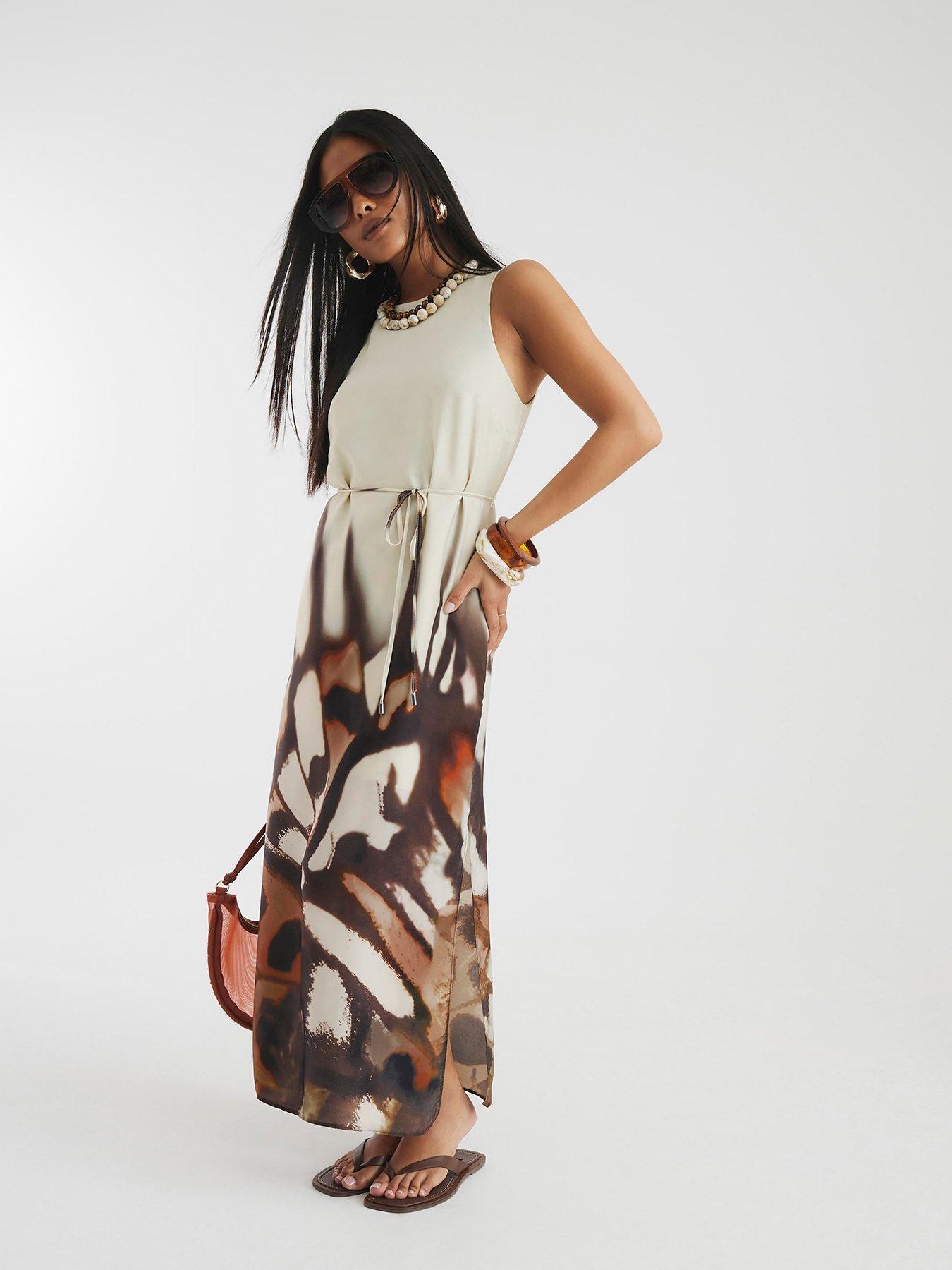 Image of River Island Petite Racer Bias Cut Slip Dress - Cream