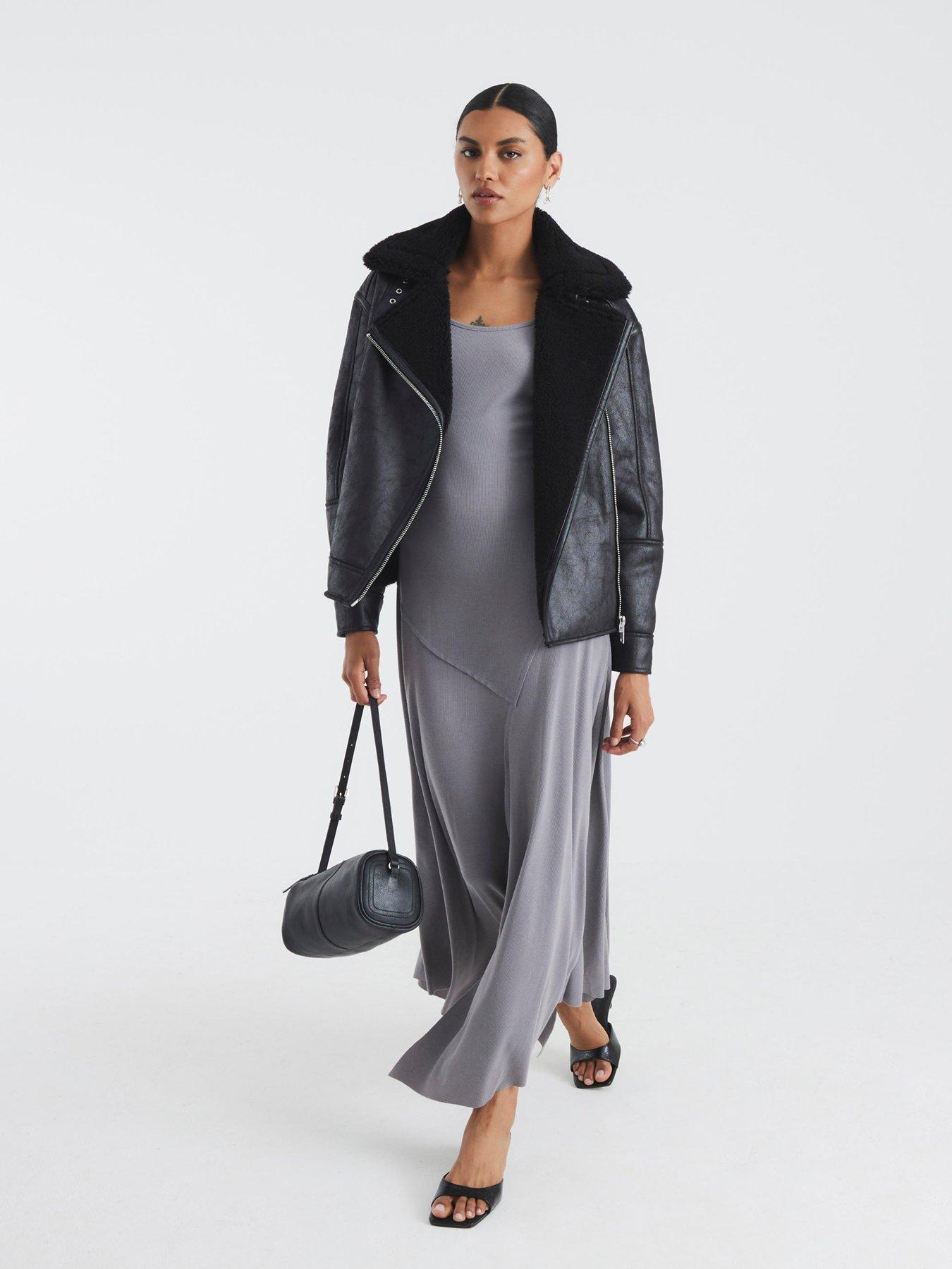 River Island Ultimate Faux Leather Aviator Jacket  - Black