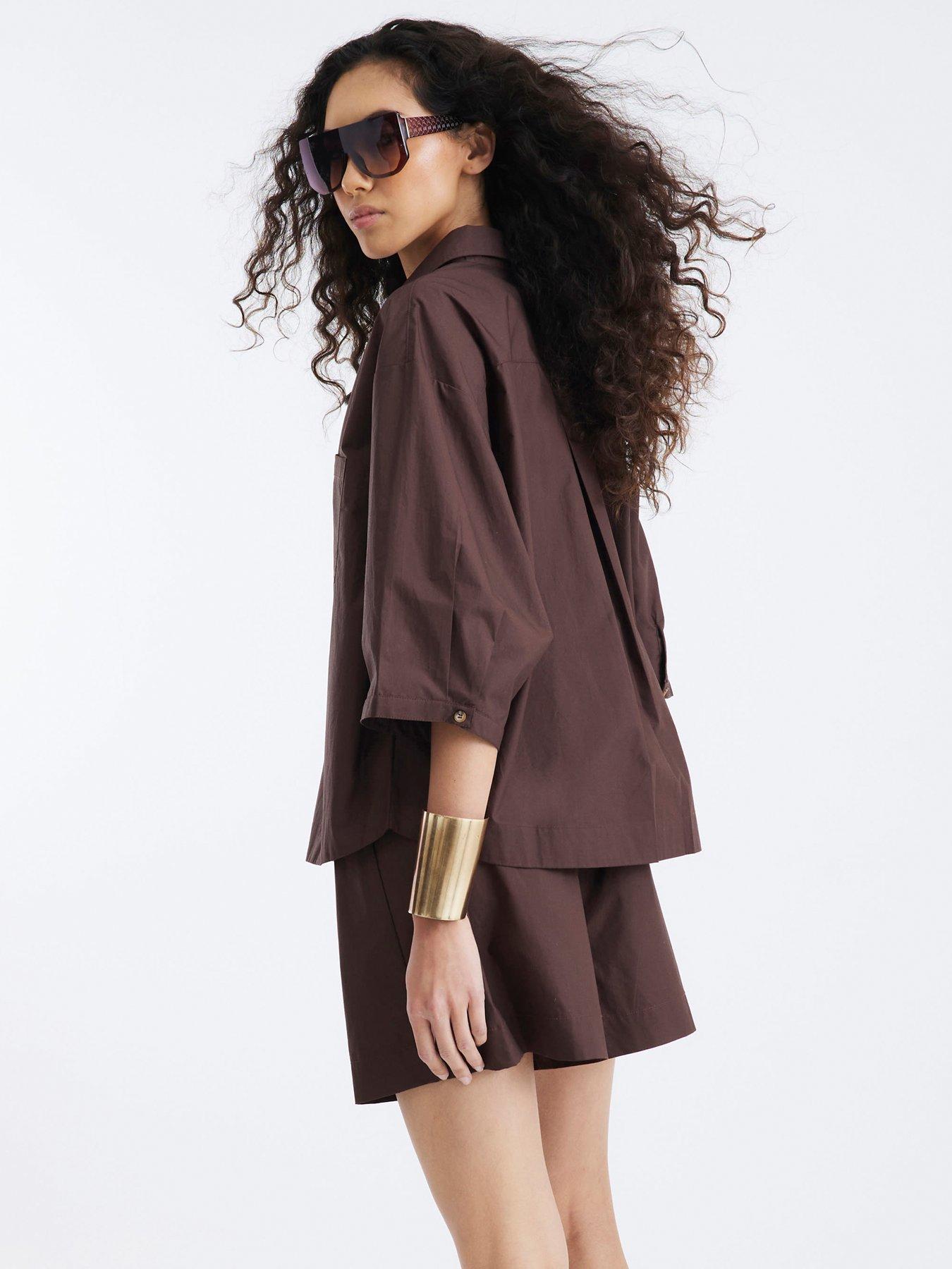 Image 2 of 4 of River Island Short Sleeve Shirt - Dark Brown