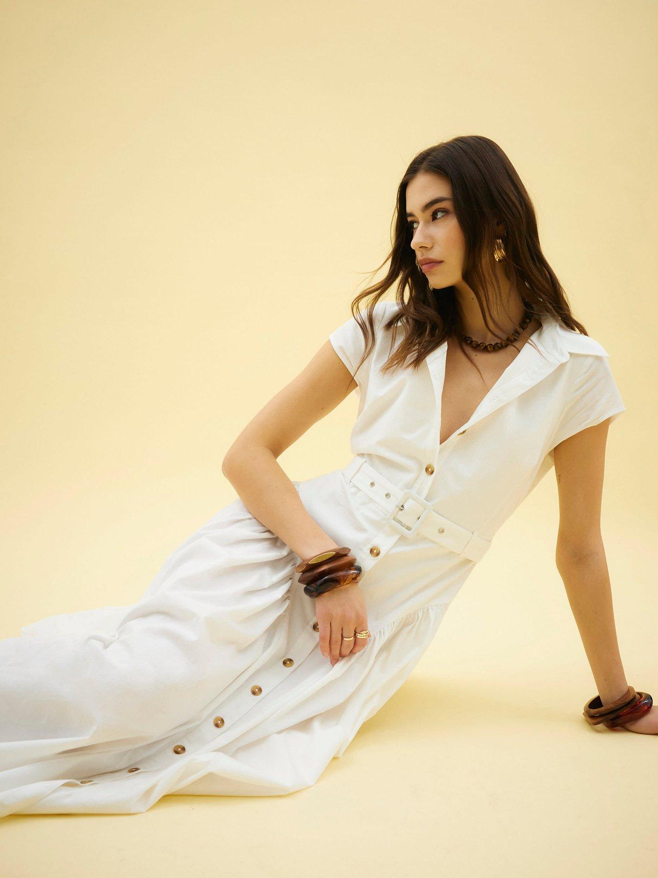 river island white shirt dress River Island collared denim shirt dress in white
